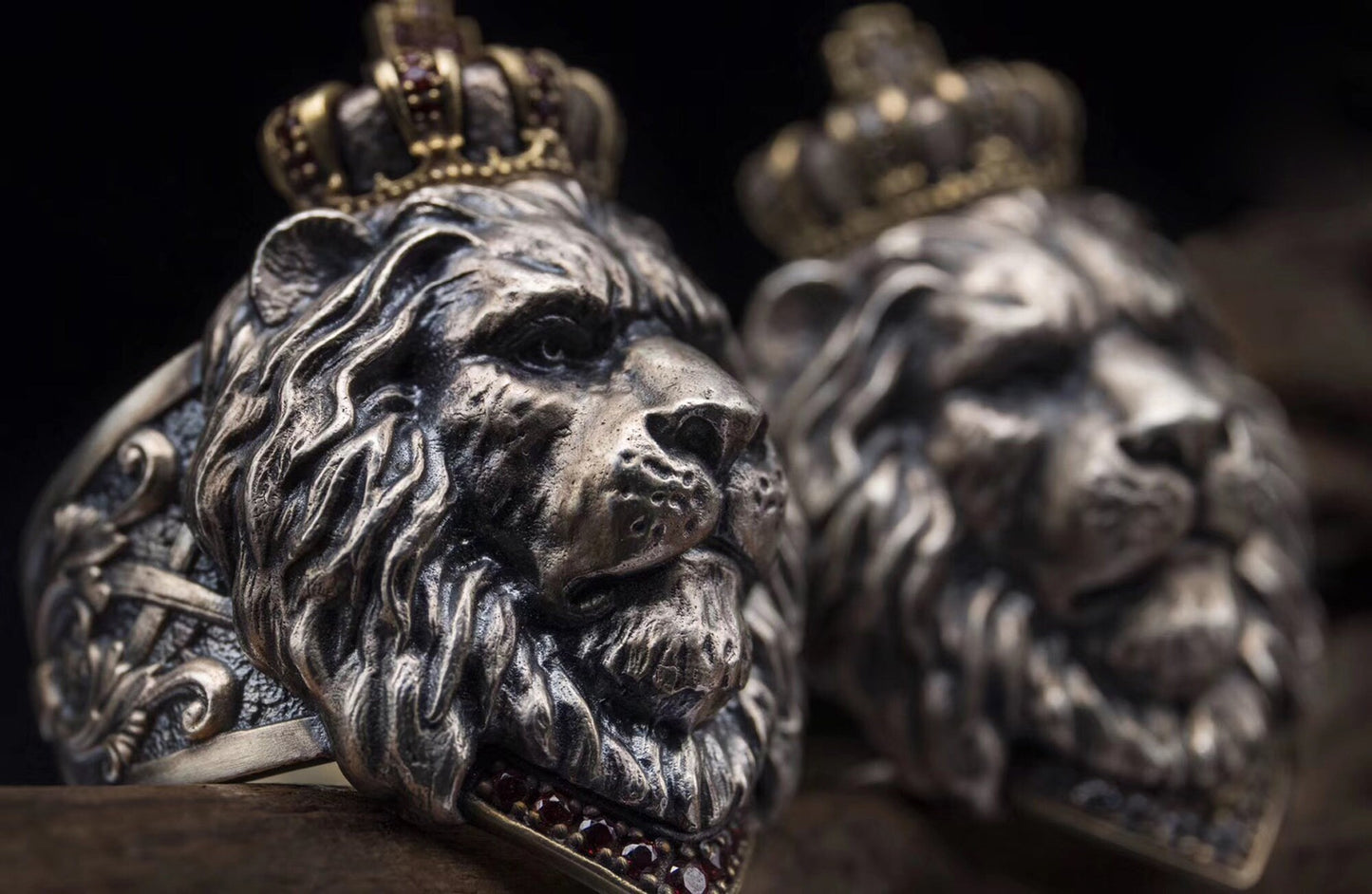 Crown Lion Ring S925 Solid Sterling Silver Men Ring Majestic Lion Ring Animal Head Cat Ring Zodiac Gift Lebron James NBA Fans Jewelry