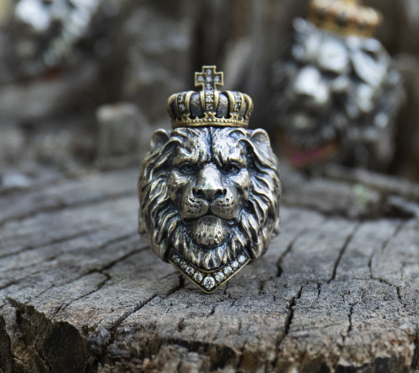 Crown Lion Ring S925 Solid Sterling Silver Men Ring Majestic Lion Ring Animal Head Cat Ring Zodiac Gift Lebron James NBA Fans Jewelry