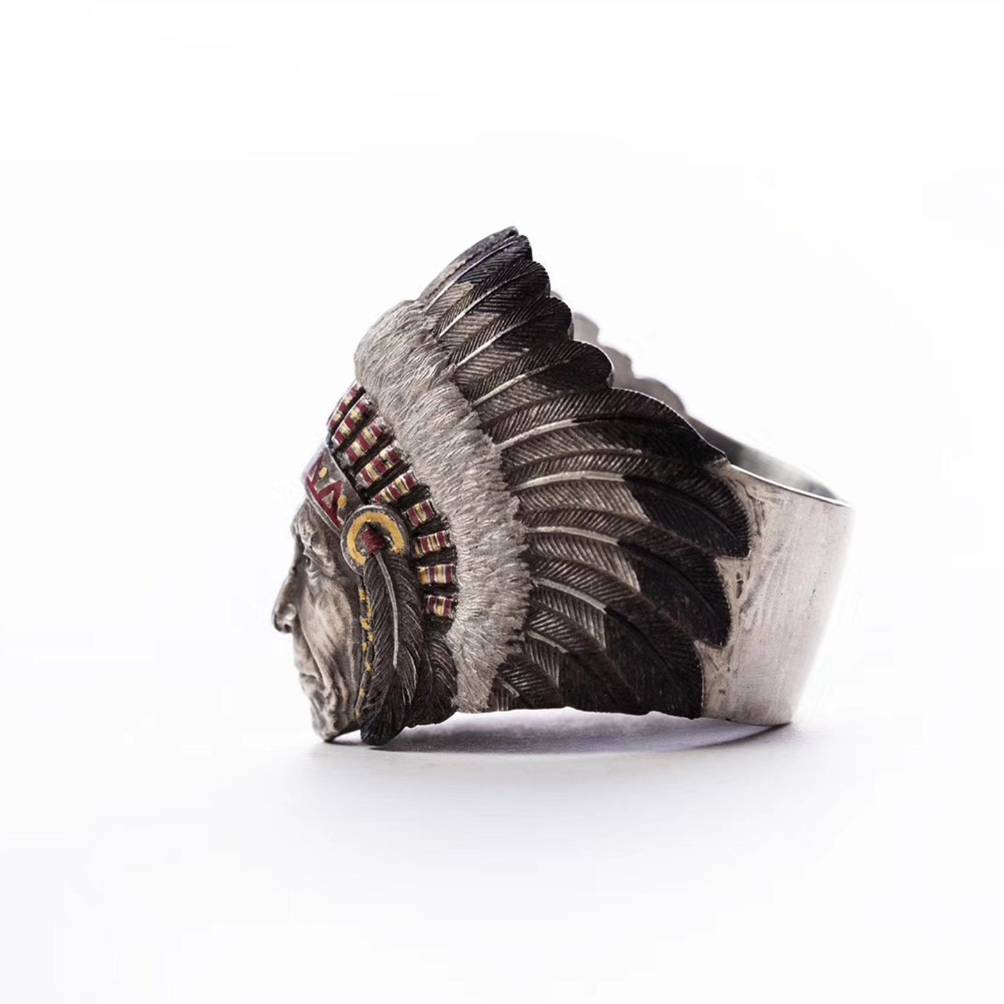 Native American Ring 925 Sterling Silver with 24K gold inlay Indian Chief Ring Wild West jewelry Tribal ring Indian chief jewelry Men Ring
