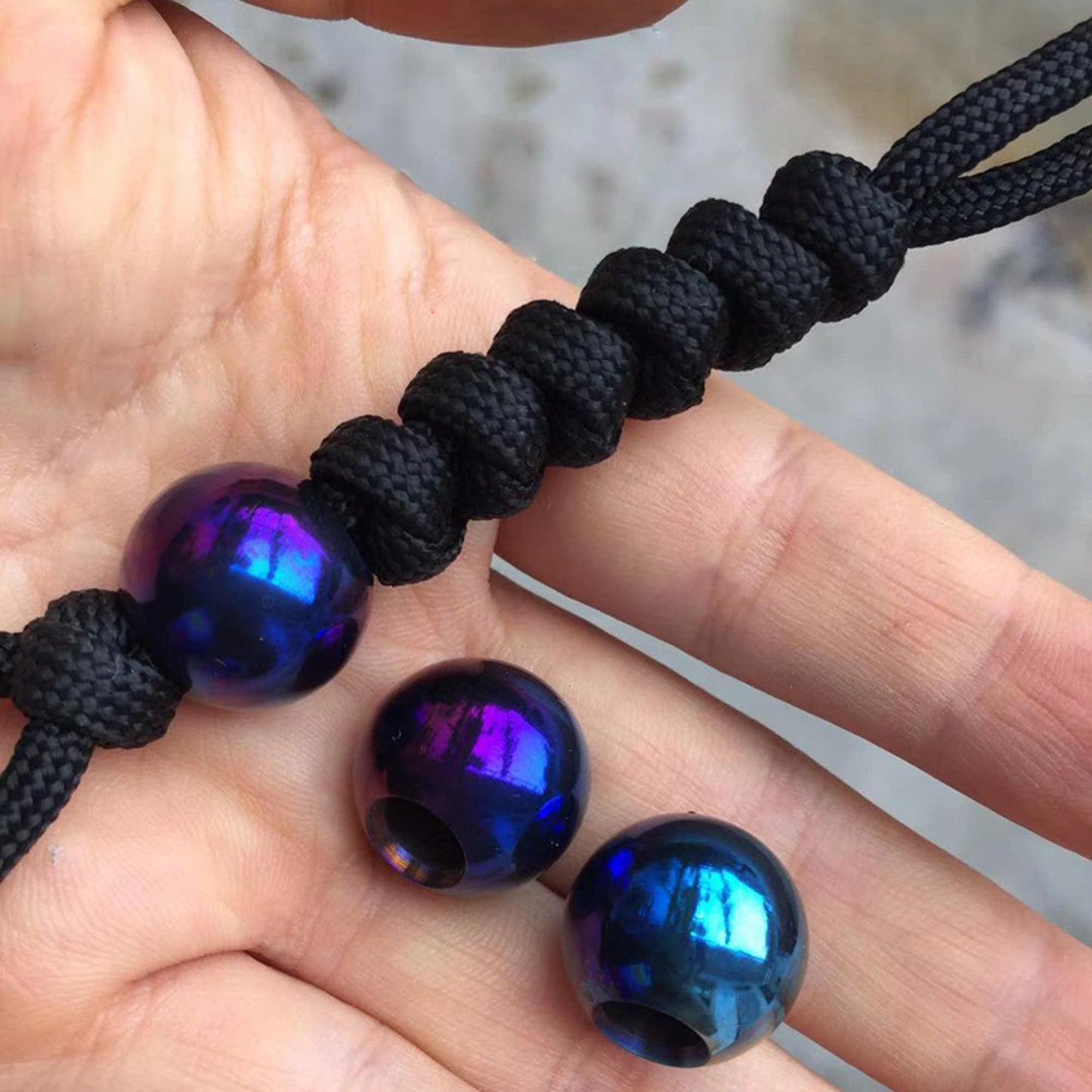 Paracord Bead "Round Titanium Bead" Men Bracelet Titanium Alloy lanyard knife bead-EDC-custom bead-gift for men bracelet of paracord