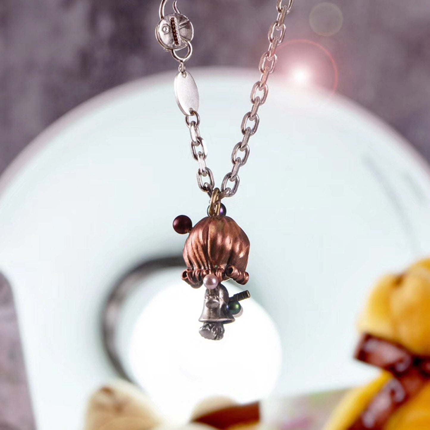 Voodoo doll with movable joints necklace for girl or boy Handmade S925 Solid Sterling Silver Swarovski pearl wedding gift women Jewelry