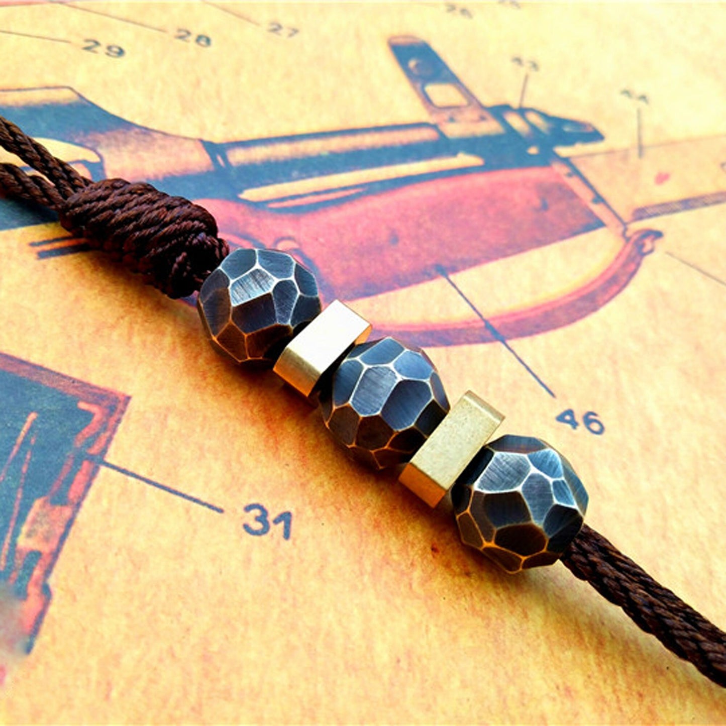 2 pieces Paracord bead "Brass Bead Black Stone Ball" lanyard knife bead-EDC-custom bead-gift for men-bracelet of paracord-