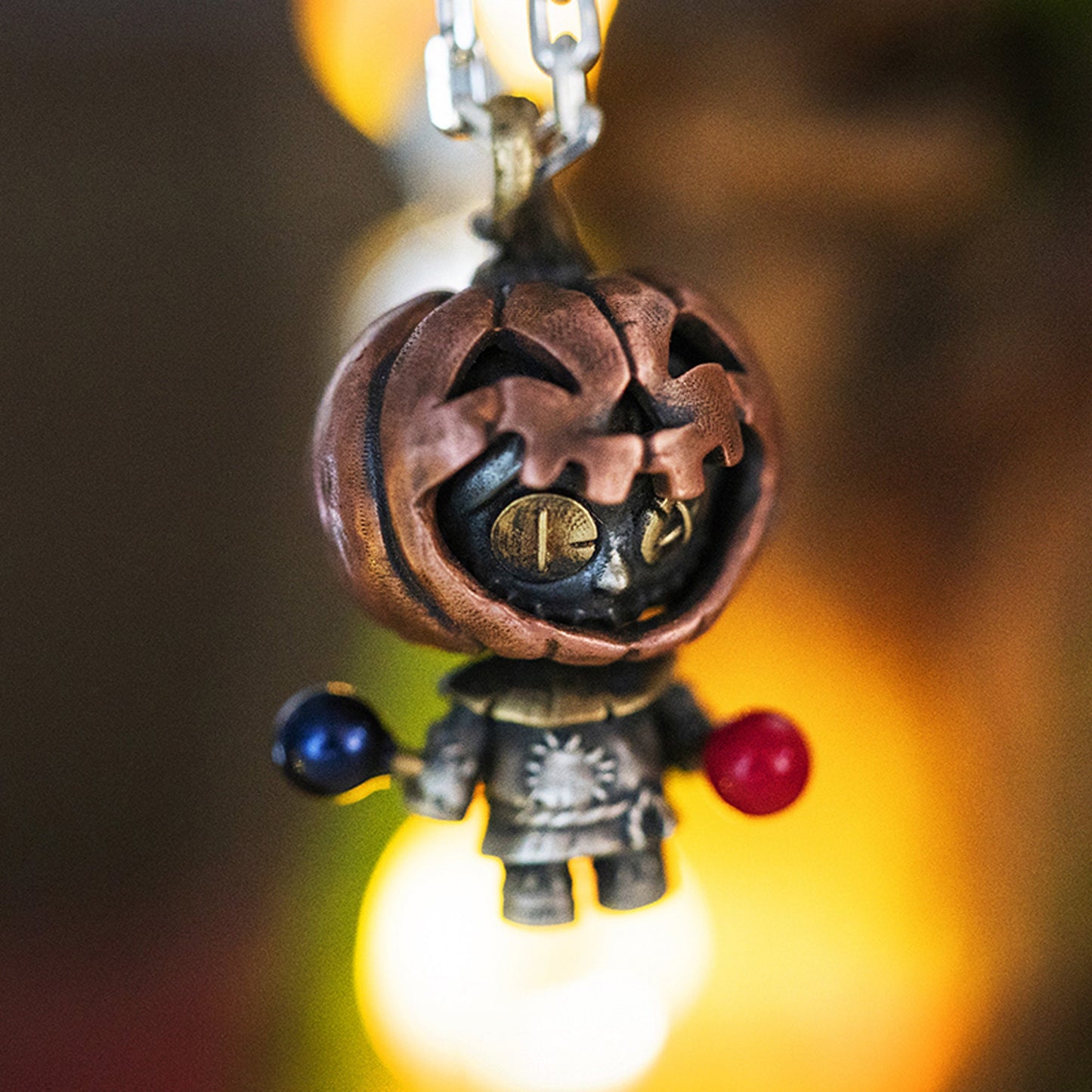 Pumpkin Voodoo style doll with movable joints necklace for girl or boy Handmade S925 Solid Sterling Silver Swarovski pearl women Jewelry
