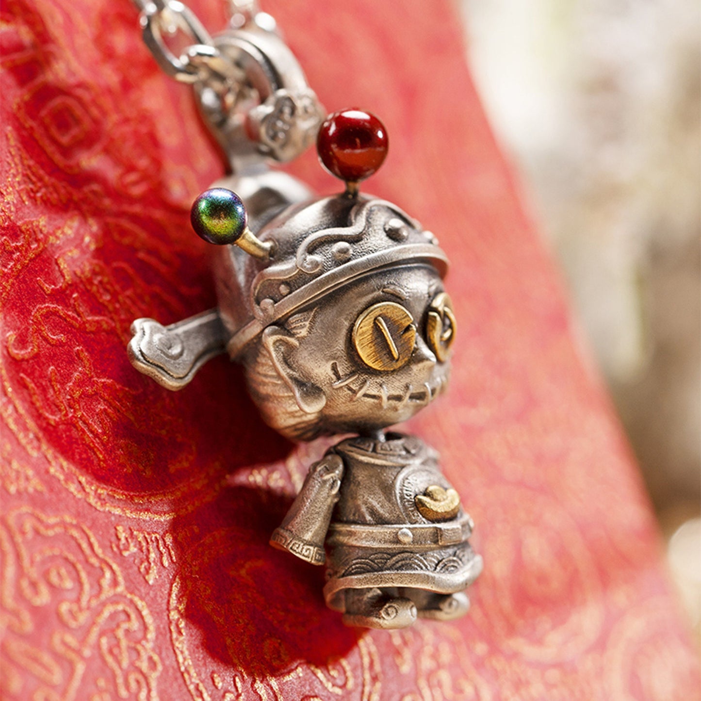 God of wealth doll with movable joints necklace for girl or boy Handmade S925 Solid Sterling Silver Swarovski pearl women Jewelry Voodoo