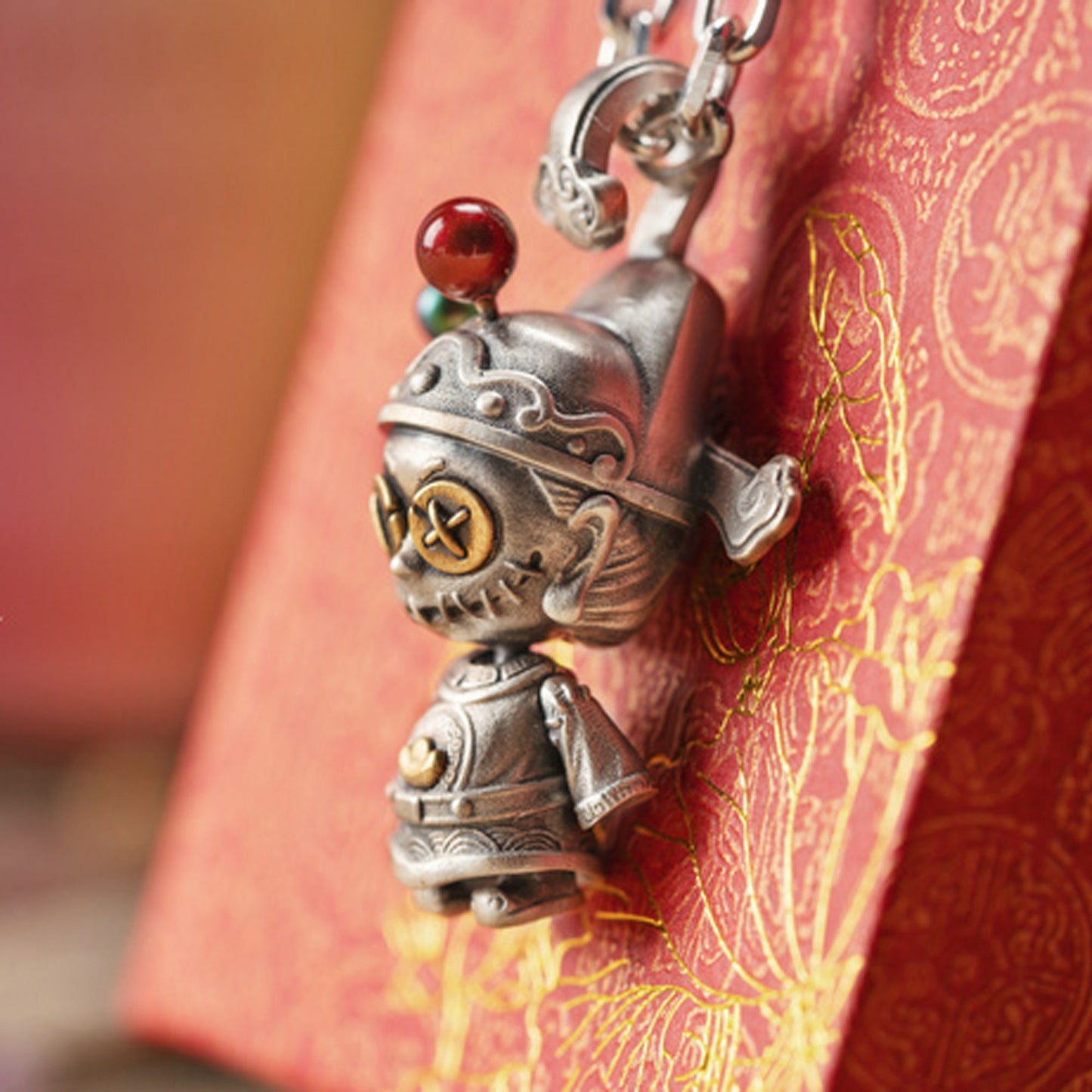 God of wealth doll with movable joints necklace for girl or boy Handmade S925 Solid Sterling Silver Swarovski pearl women Jewelry Voodoo