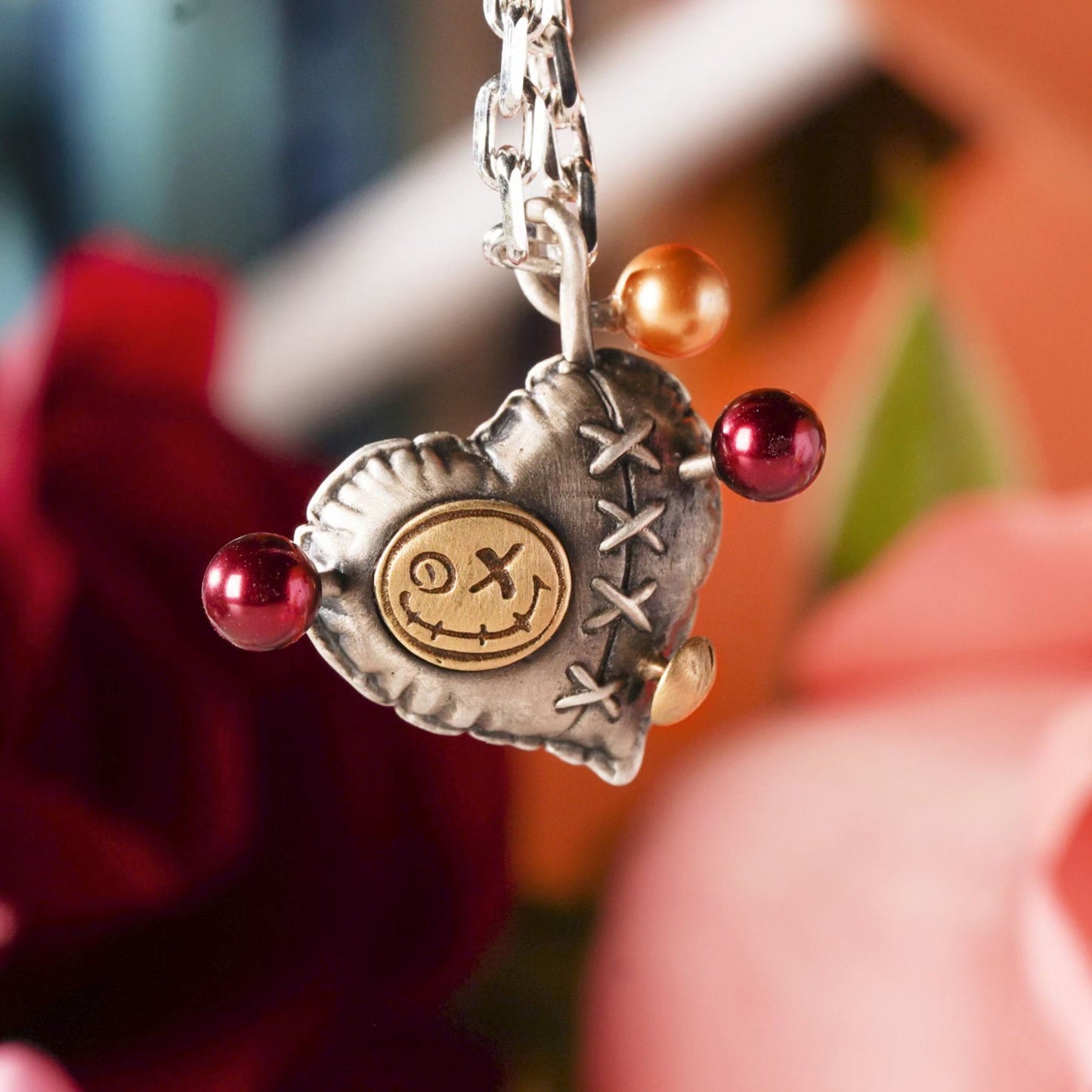 Voodoo balloon heart shape balloon necklace for girl or boy Handmade S925 Solid Sterling Silver Swarovski pearl wedding gift women Jewelry