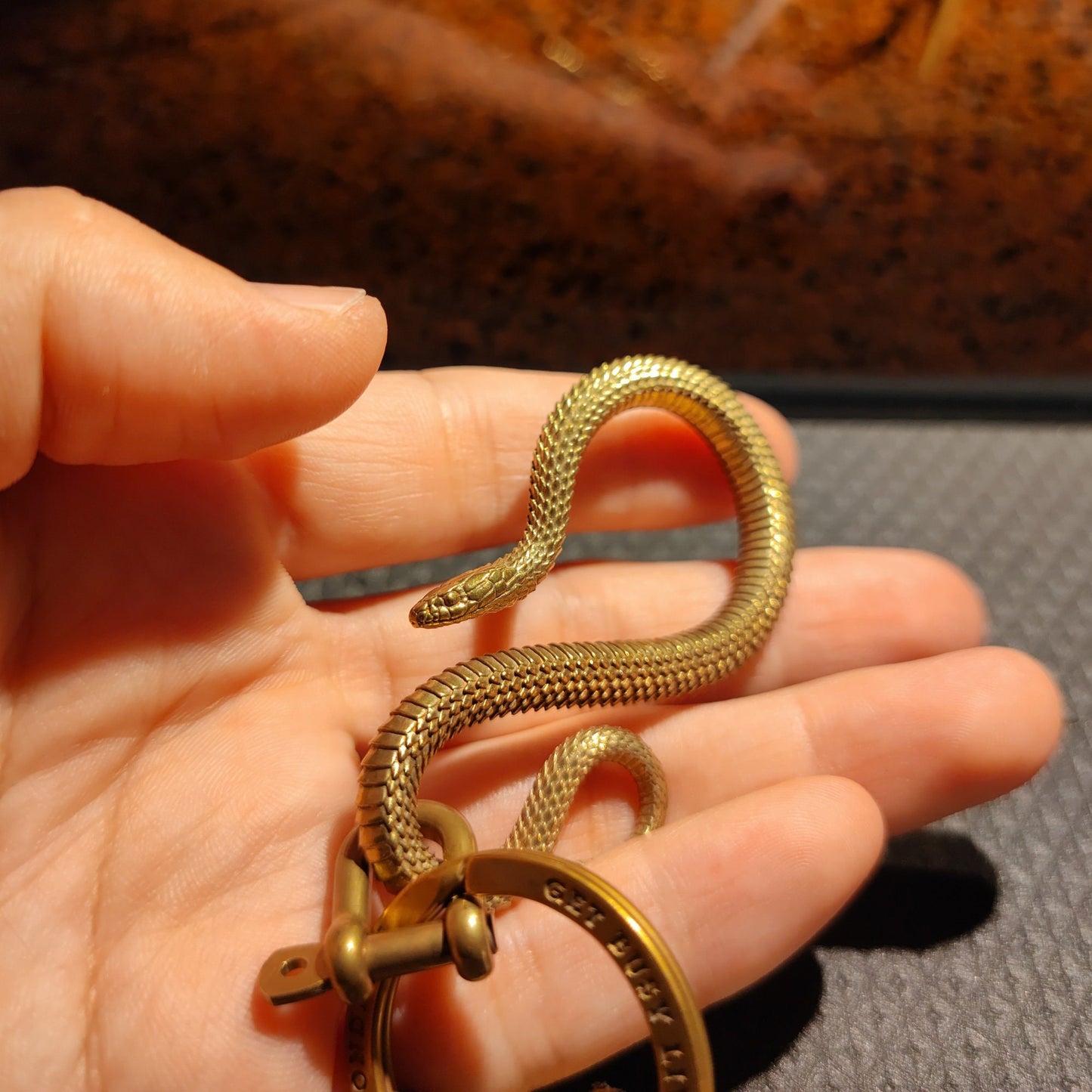 Snake Key Hook S Hanger key ring Rattlesnake key chain Solid Brass Key ring EDC charm Gothic and punk accessory Father gift, man gift