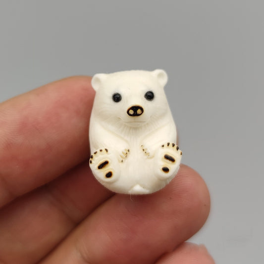 Hand Carved Antler Polar Bear Paracord bead white Bear stag Netsuke knife bead-lanyard bead-EDC bead-custom bead-gift men-bracelet