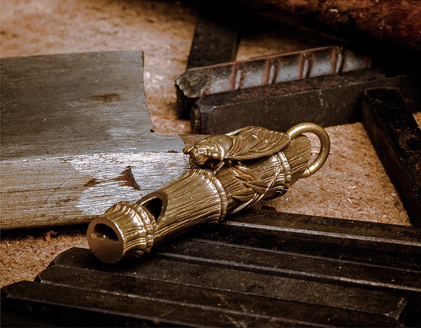 Survival Whistle key chain solid brass Cicada bamboo Survival EDC charm Gothic and punk accessory Father gift, husband gift, man gift