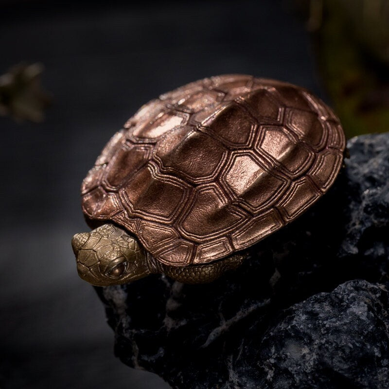 Red Copper Tortoise Desk Decoration Solid Brass Turtle EDC charm Gothic and punk accessory Father gift, husband gift, best man gift