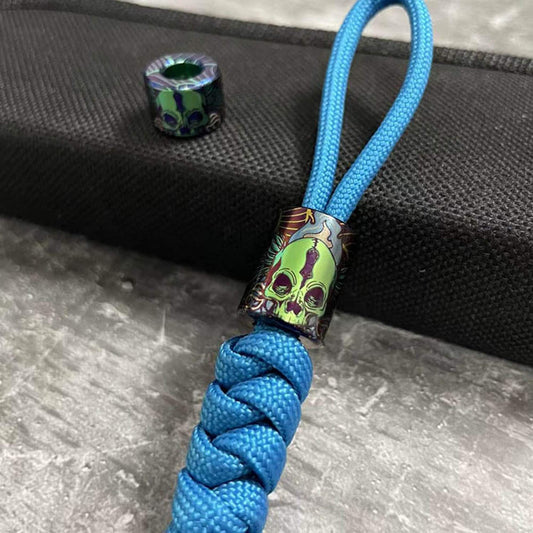 Paracord bead "Green Skull Anodized Pattern Titanium Bead" Handmade Colorful Ti Bead lanyard knife bead-EDC-custom bead-gift for men