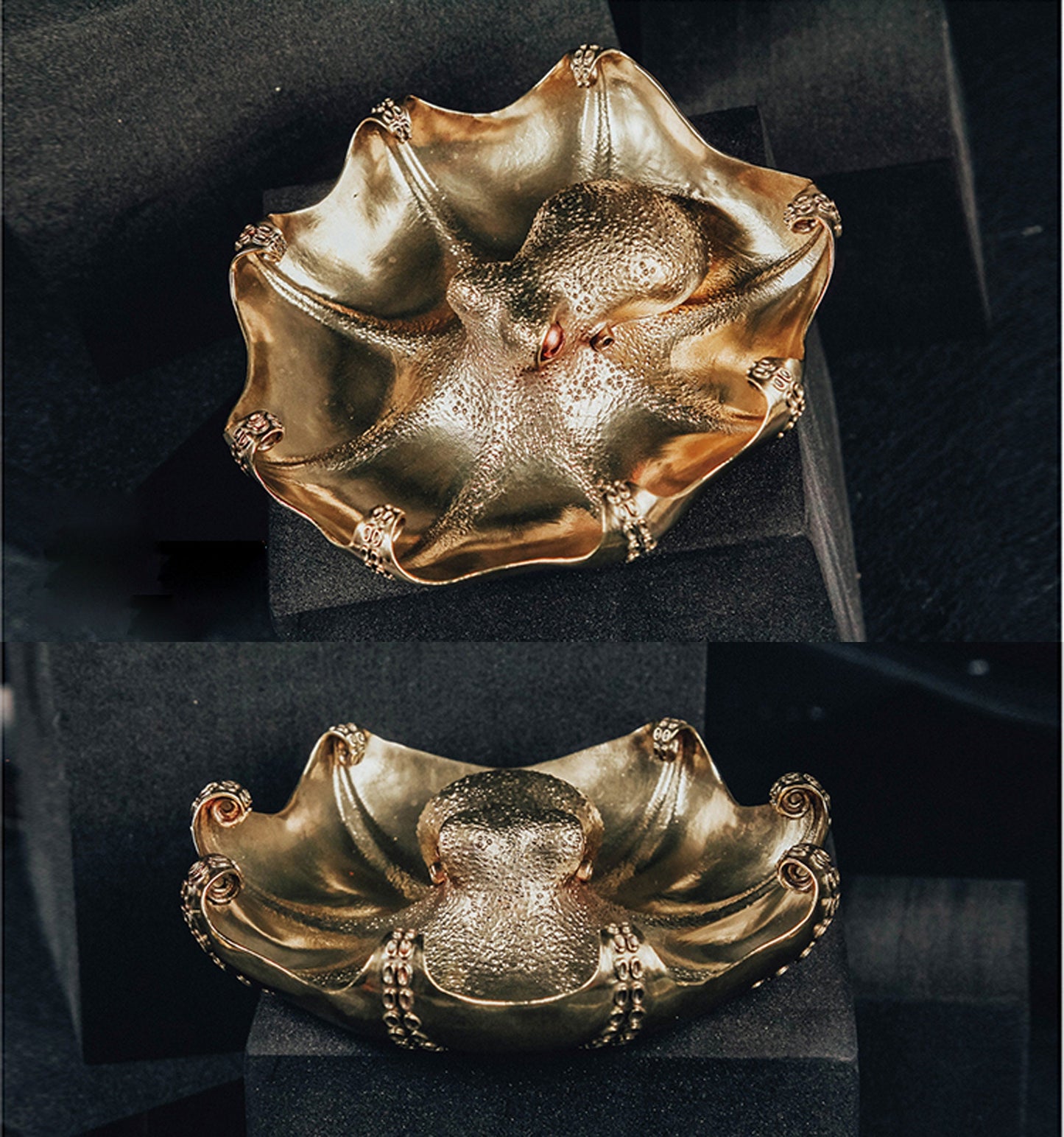 Brass Octopus Tray Handmade desk decoration ashtray Cthulhu Mythos Devilfish Solid Brass EDC Gothic and punk accessory Father gift, man gift