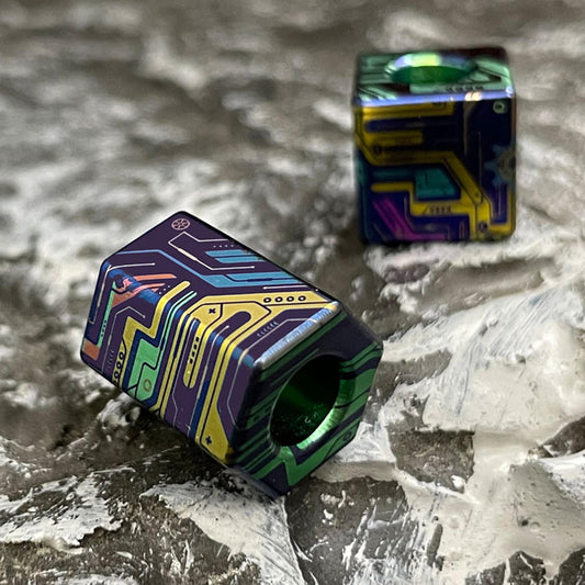 Paracord bead "Machinery Anodized Pattern Titanium Bead" Handmade Colorful Ti Bead lanyard knife bead-EDC-custom bead-gift for men