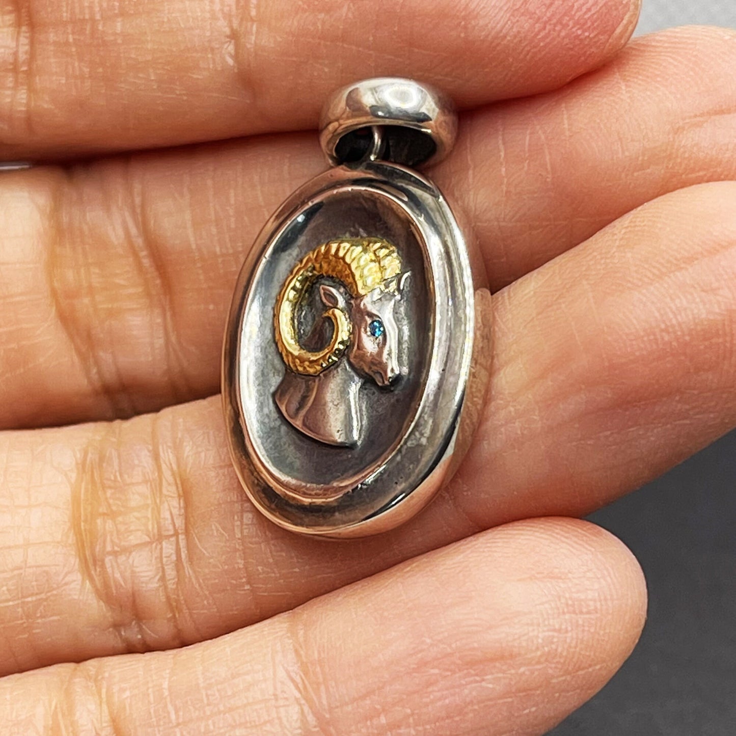Silver Aries Goat Pedant necklace for girl or boy Handmade S925 Solid Sterling Silver 24K gold inlay wedding gift women Jewelry