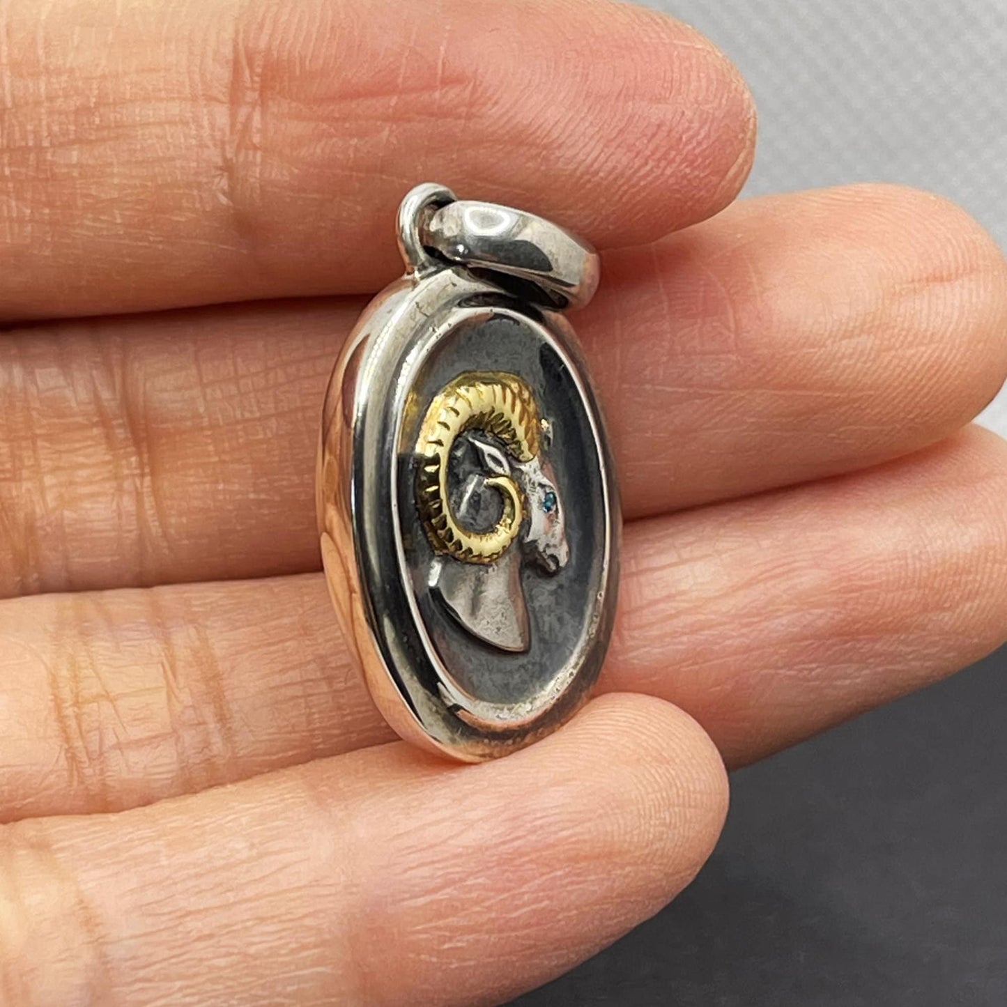Silver Aries Goat Pedant necklace for girl or boy Handmade S925 Solid Sterling Silver 24K gold inlay wedding gift women Jewelry