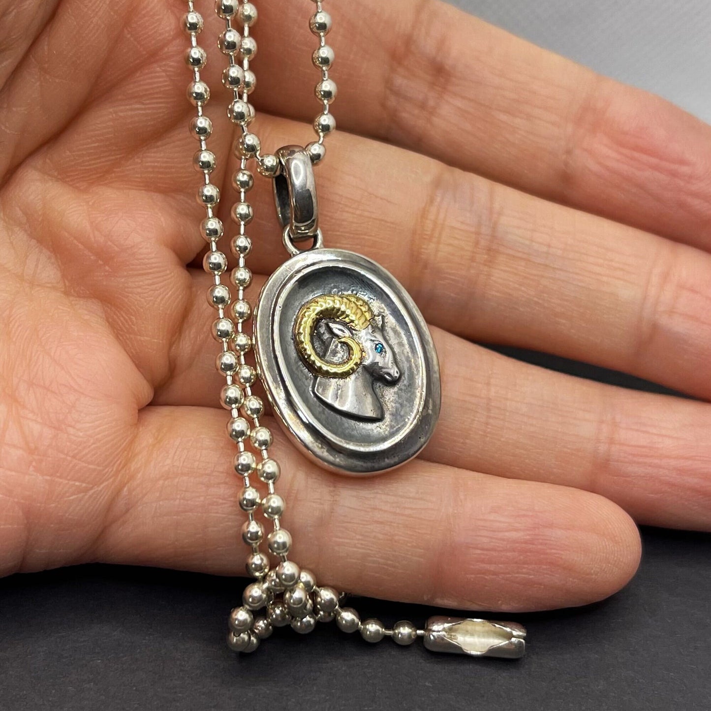 Silver Aries Goat Pedant necklace for girl or boy Handmade S925 Solid Sterling Silver 24K gold inlay wedding gift women Jewelry