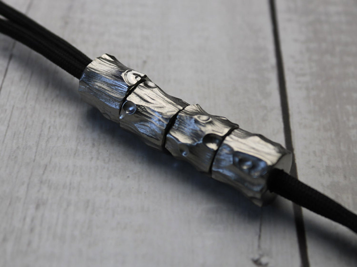 Hand Engraved Wood Pile Titanium lanyardbead-knife bead-EDC-custom bead-gift for men-bracelet bead bracelet of paracord necklace pendant