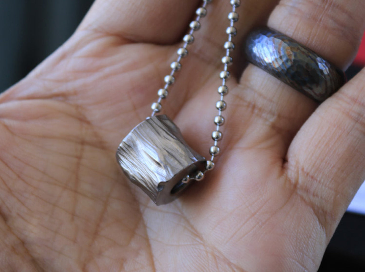 Hand Engraved Wood Pile Titanium lanyardbead-knife bead-EDC-custom bead-gift for men-bracelet bead bracelet of paracord necklace pendant