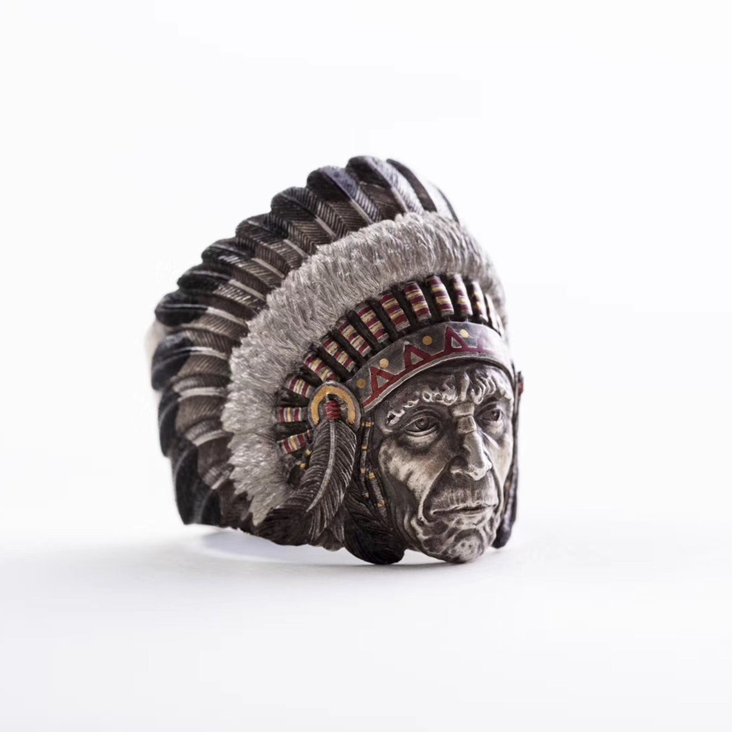 Native American Ring 925 Sterling Silver with 24K gold inlay Indian Chief Ring Wild West jewelry Tribal ring Indian chief jewelry Men Ring