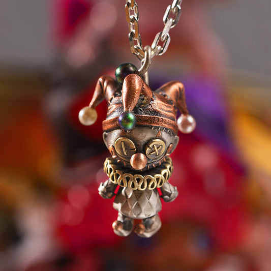 Joker clown doll with movable joints necklace for girl or boy Handmade S925 Solid Sterling Silver Swarovski pearl wedding gift women Jewelry
