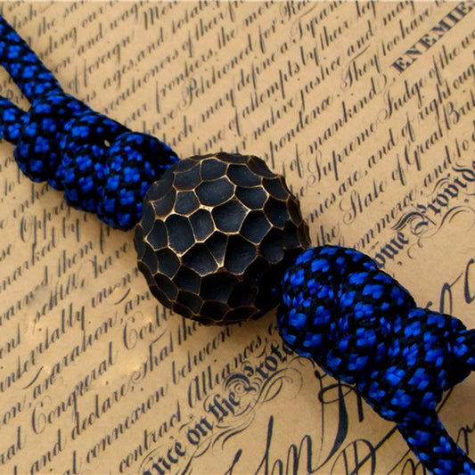 Paracord bead "Brass Bead Black Stone Ball" lanyard knife bead-EDC-custom bead-gift for men-bracelet of paracord-