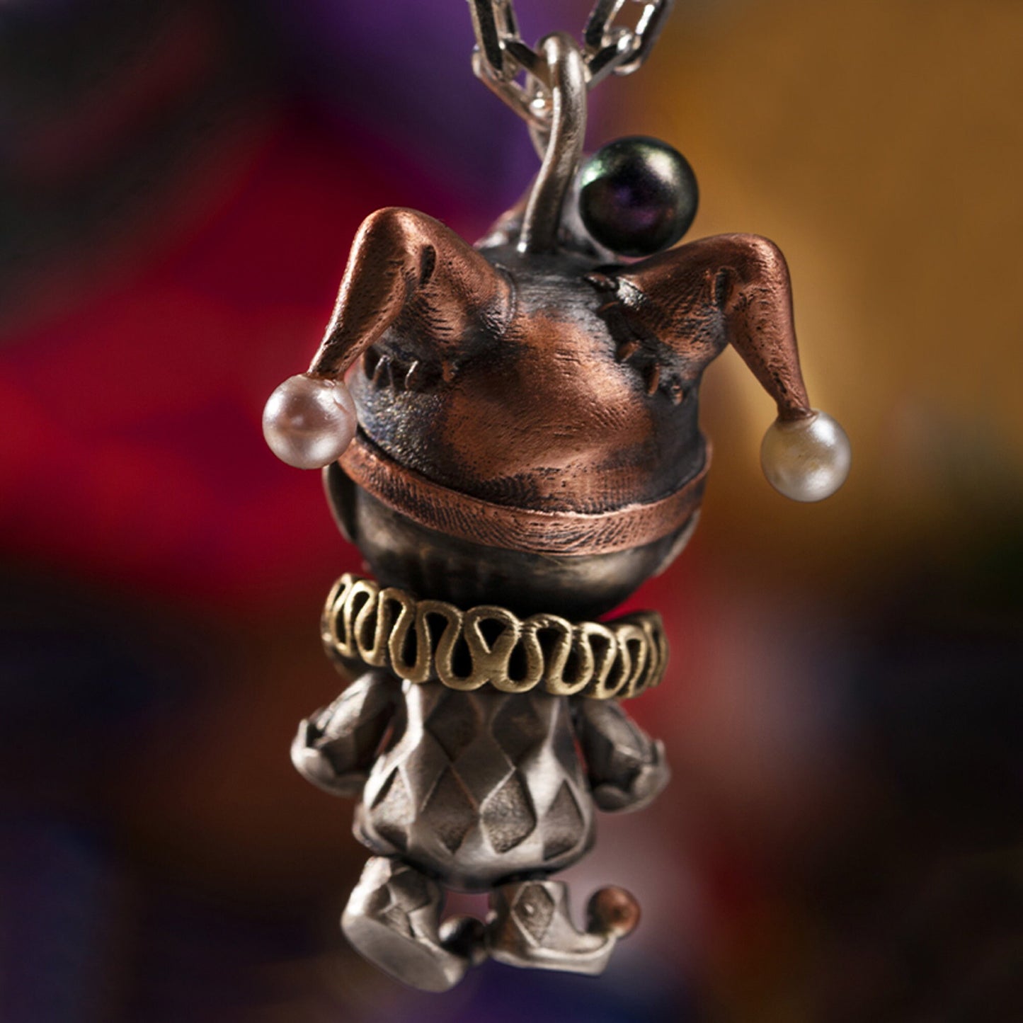 Joker clown doll with movable joints necklace for girl or boy Handmade S925 Solid Sterling Silver Swarovski pearl wedding gift women Jewelry
