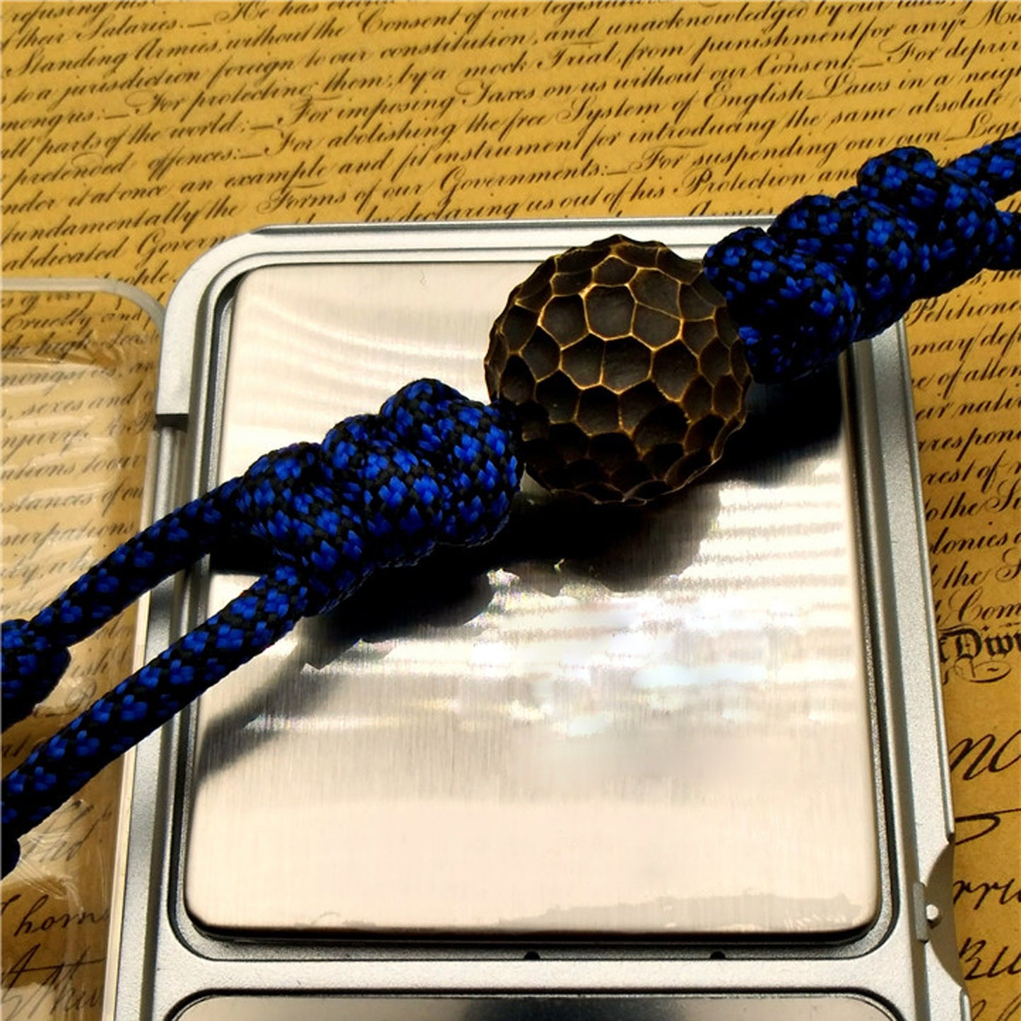 Paracord bead "Brass Bead Black Stone Ball" lanyard knife bead-EDC-custom bead-gift for men-bracelet of paracord-