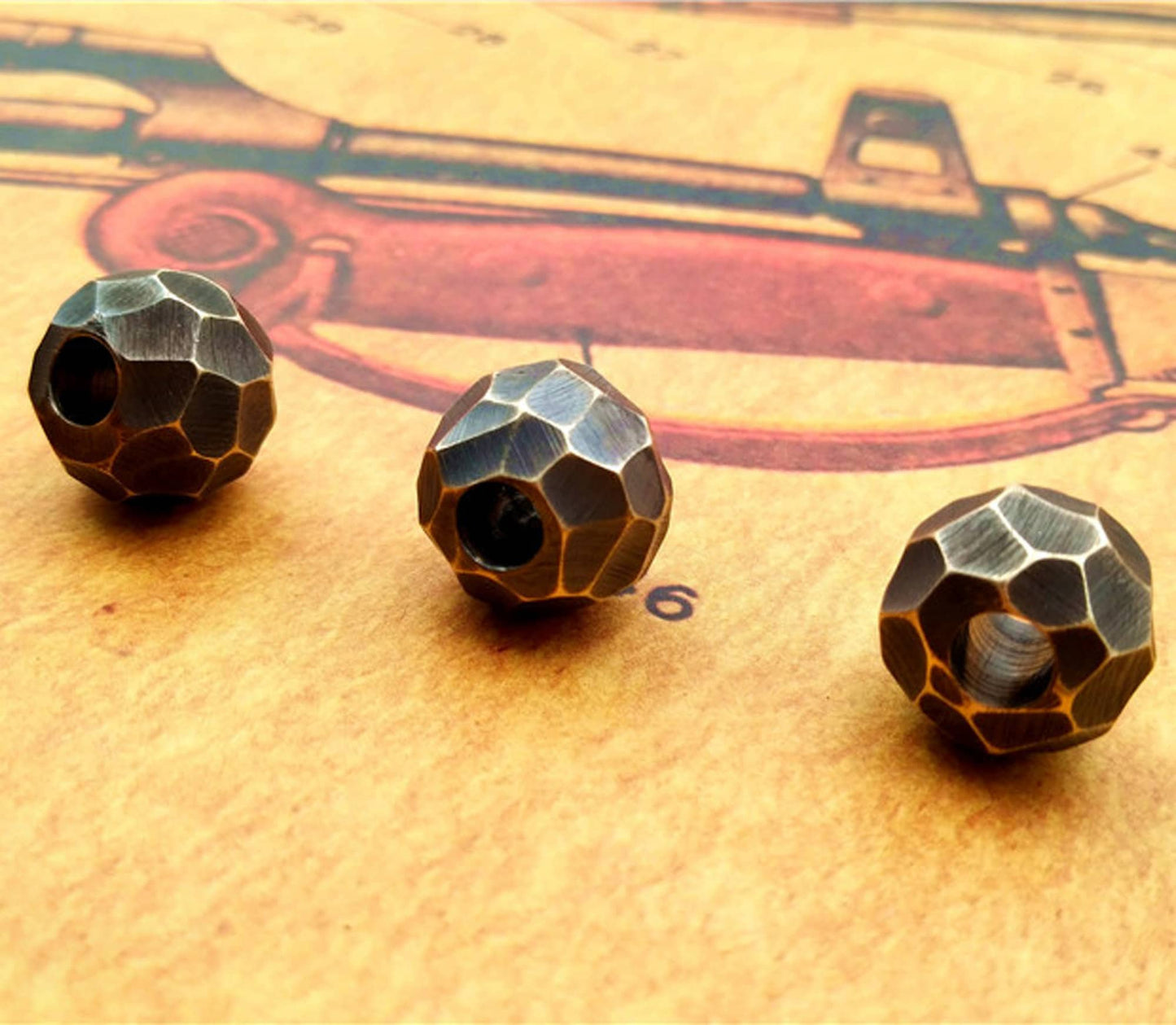 2 pieces Paracord bead "Brass Bead Black Stone Ball" lanyard knife bead-EDC-custom bead-gift for men-bracelet of paracord-