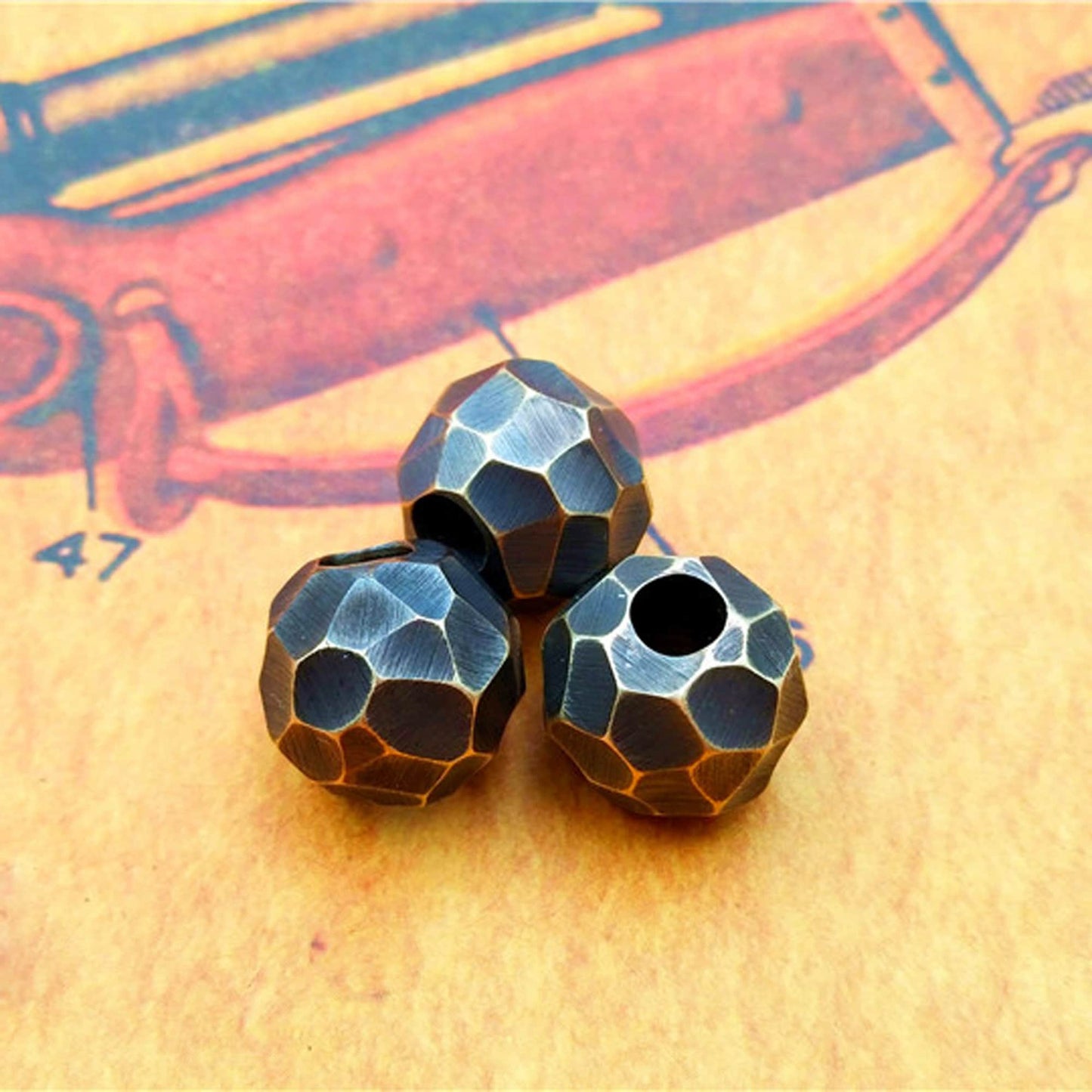 2 pieces Paracord bead "Brass Bead Black Stone Ball" lanyard knife bead-EDC-custom bead-gift for men-bracelet of paracord-