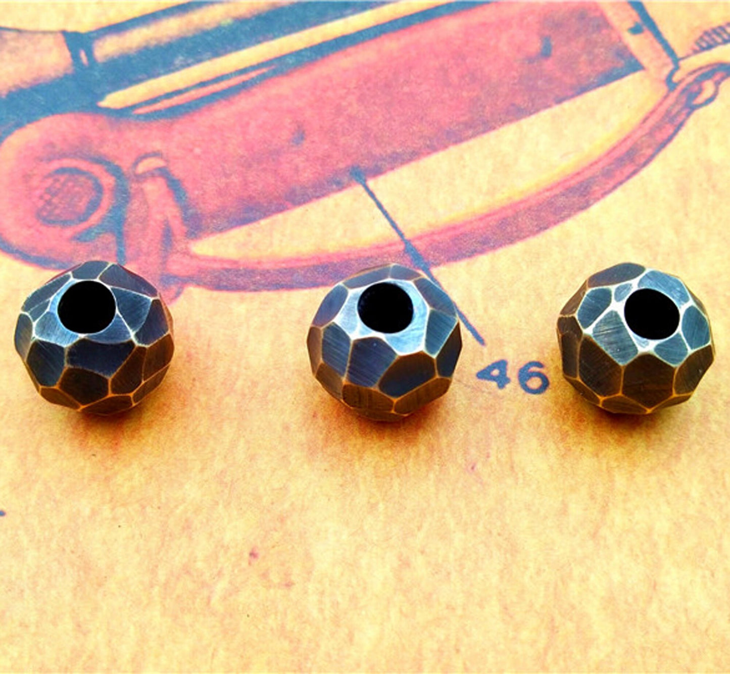 2 pieces Paracord bead "Brass Bead Black Stone Ball" lanyard knife bead-EDC-custom bead-gift for men-bracelet of paracord-