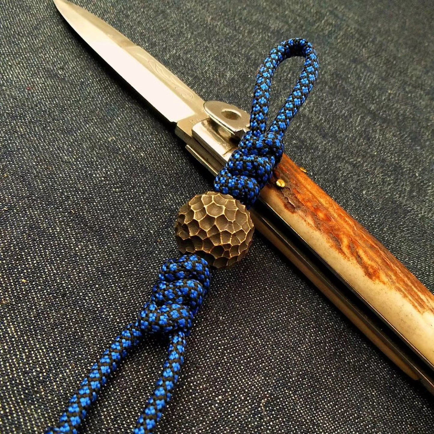 Paracord bead "Brass Bead Black Stone Ball" lanyard knife bead-EDC-custom bead-gift for men-bracelet of paracord-