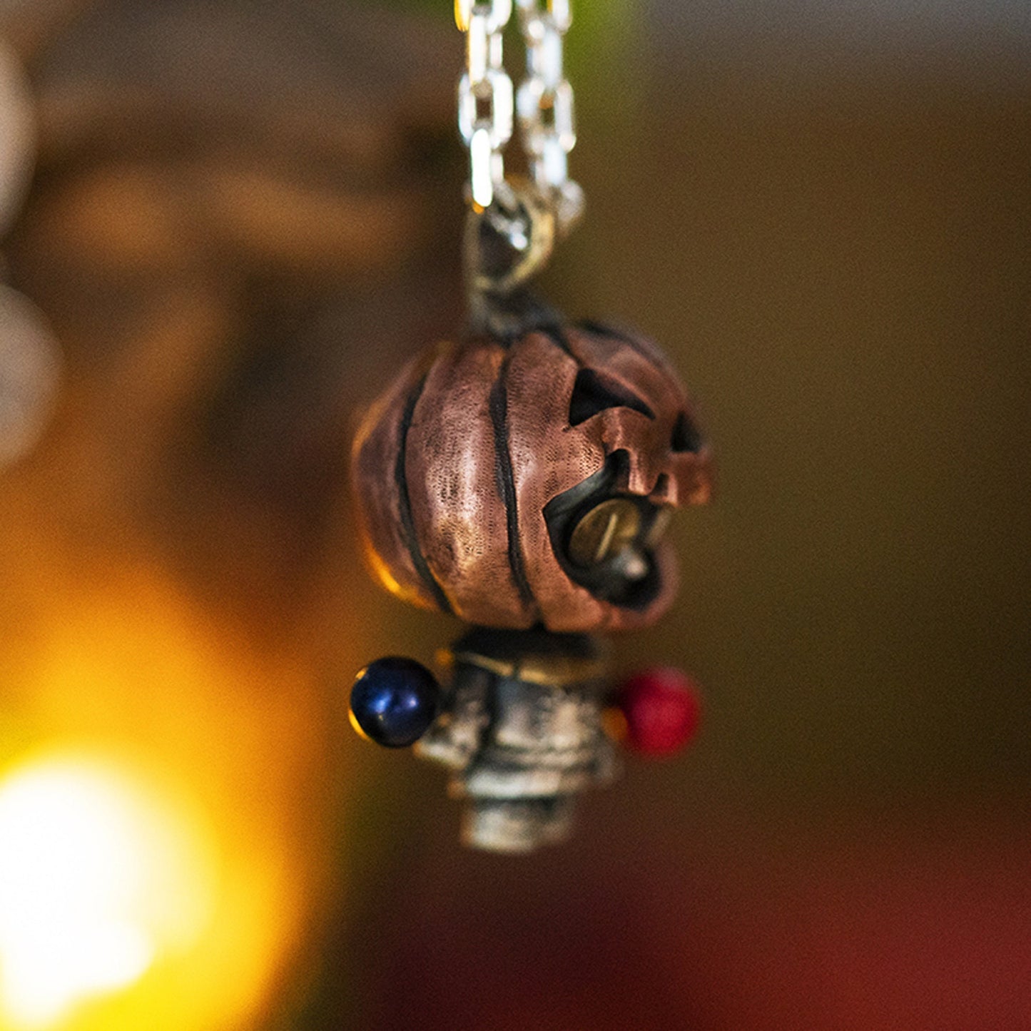 Pumpkin Voodoo style doll with movable joints necklace for girl or boy Handmade S925 Solid Sterling Silver Swarovski pearl women Jewelry