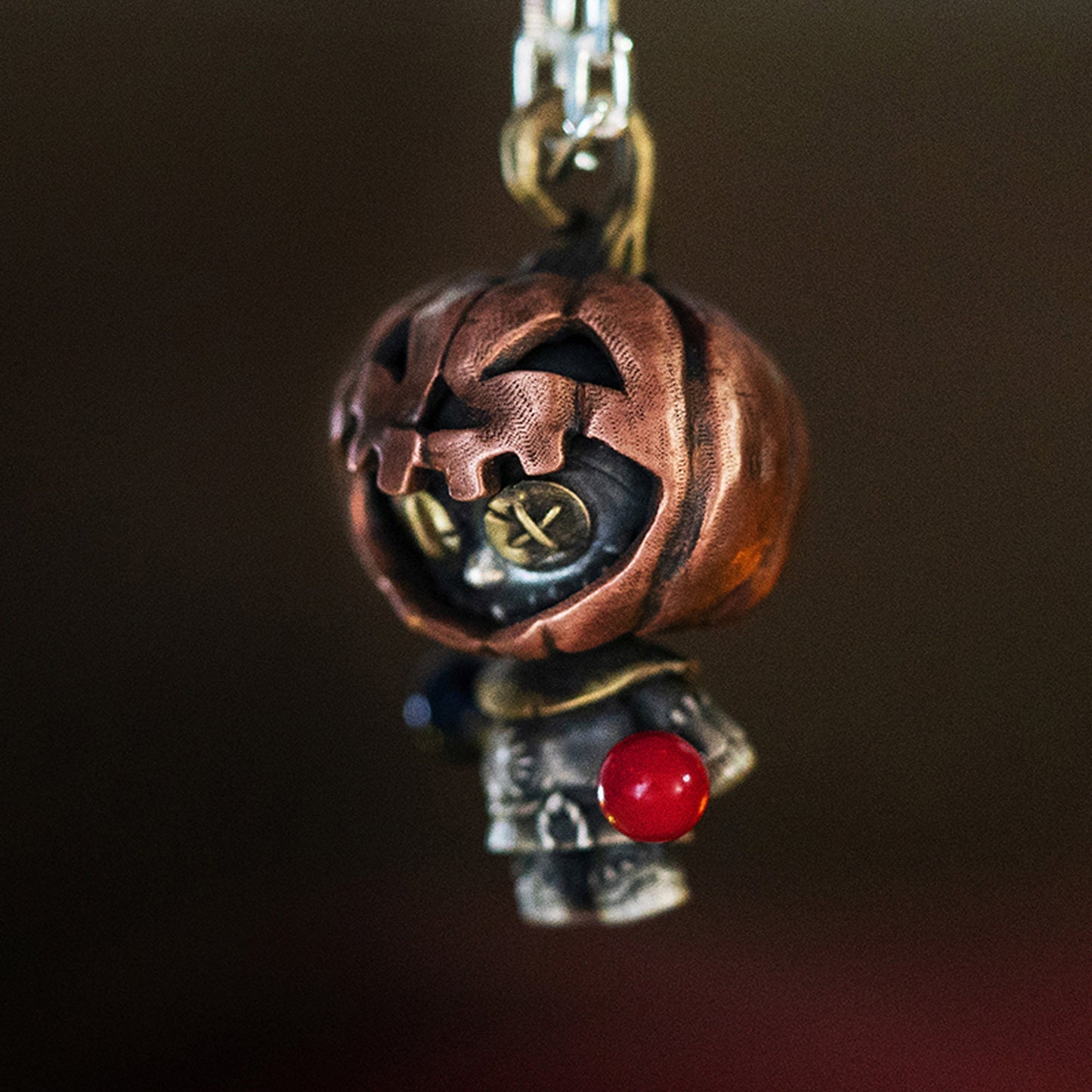 Pumpkin Voodoo style doll with movable joints necklace for girl or boy Handmade S925 Solid Sterling Silver Swarovski pearl women Jewelry