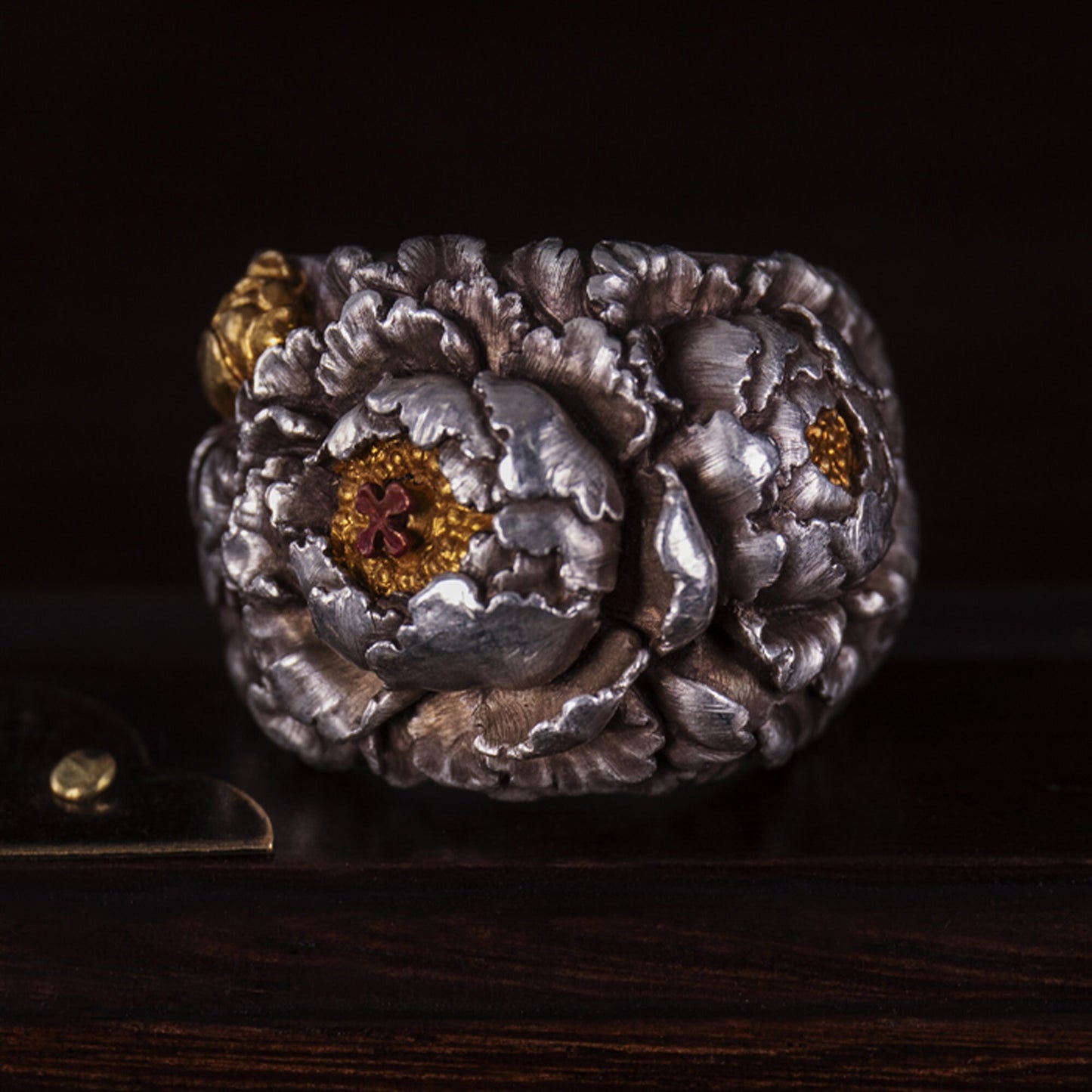 Men Ring "Peony Ring" 925 Sterling Silver with 24K gold inlay jewelry Men jewelry Man Ring