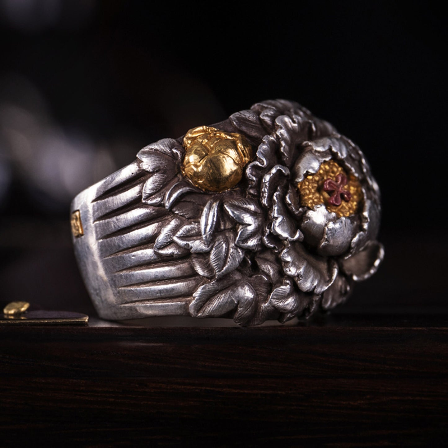 Men Ring "Peony Ring" 925 Sterling Silver with 24K gold inlay jewelry Men jewelry Man Ring