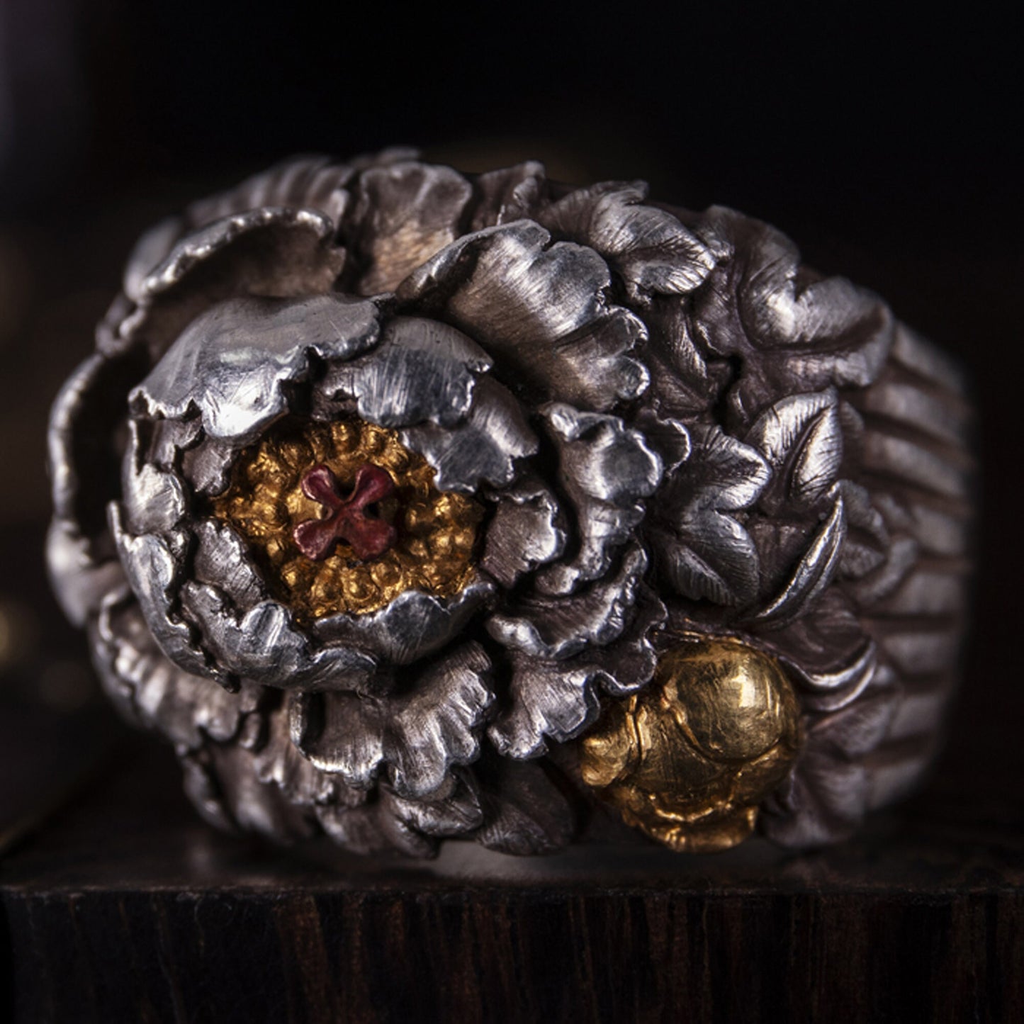Men Ring "Peony Ring" 925 Sterling Silver with 24K gold inlay jewelry Men jewelry Man Ring