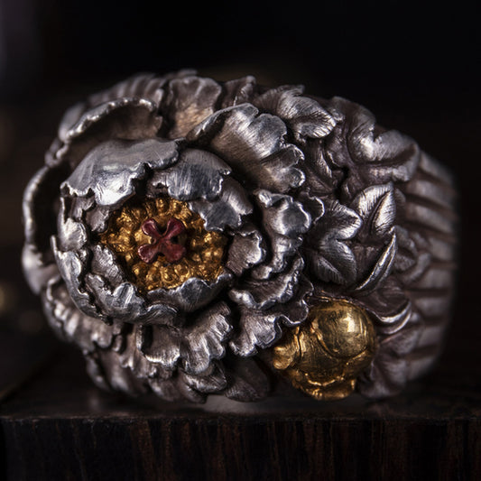 Men Ring "Peony Ring" 925 Sterling Silver with 24K gold inlay jewelry Men jewelry Man Ring