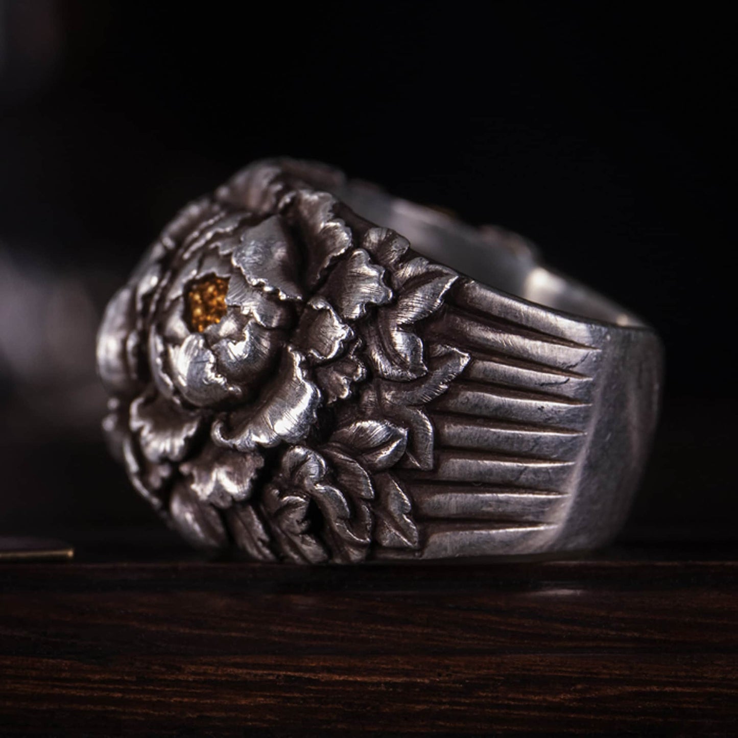 Men Ring "Peony Ring" 925 Sterling Silver with 24K gold inlay jewelry Men jewelry Man Ring