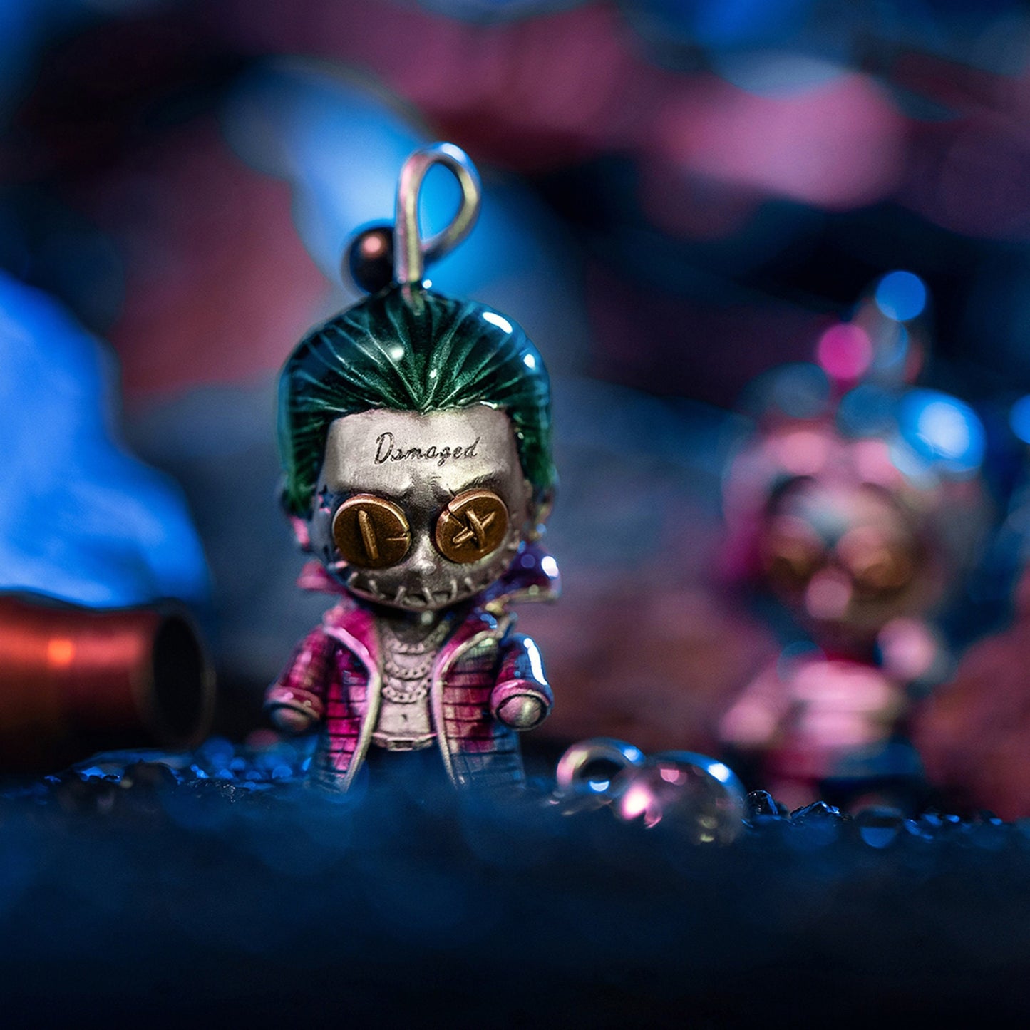 Suicide Squad Harley Quinn & Joker necklace with movable joints Handmade S925 Solid Sterling Silver Swarovski pearl wedding gift Jewelry