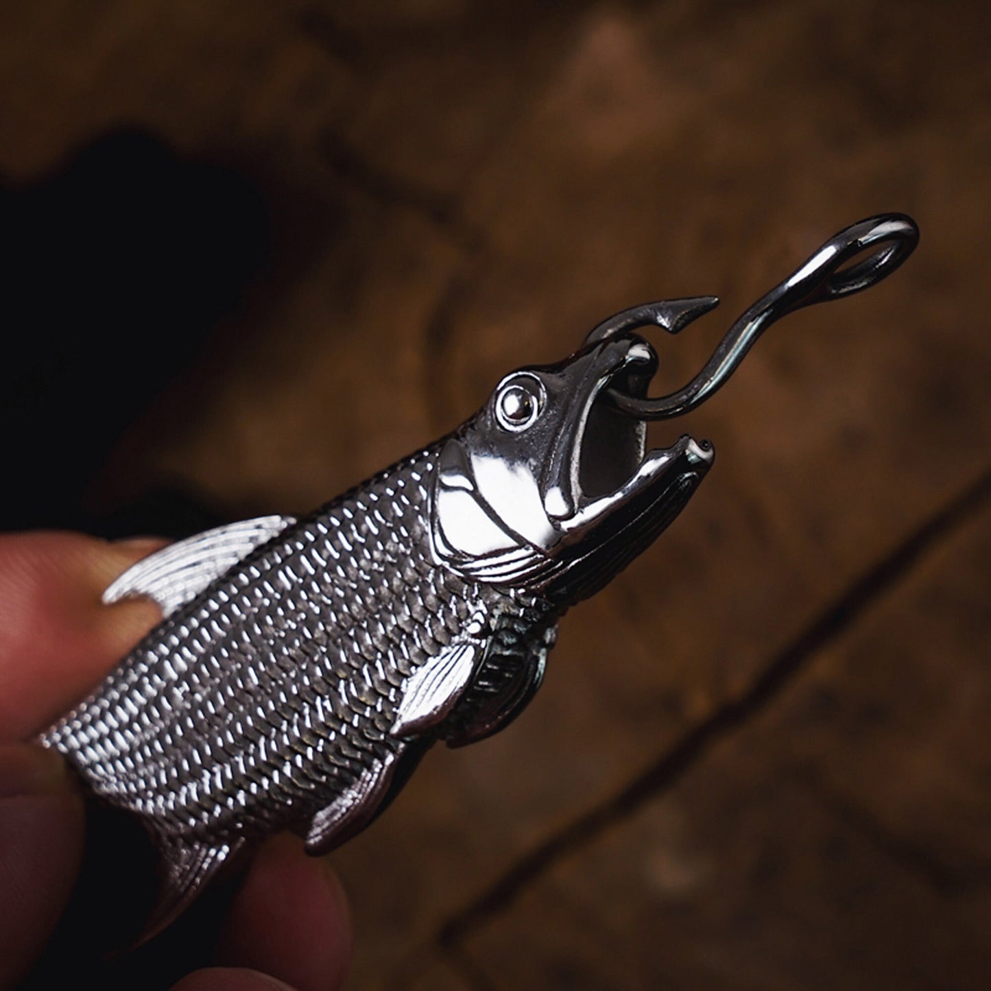 Carp Fish bottle opener Stainless steel pendant key chain EDC charm Gothic and punk accessory Fishermen gift Father gift husband gift