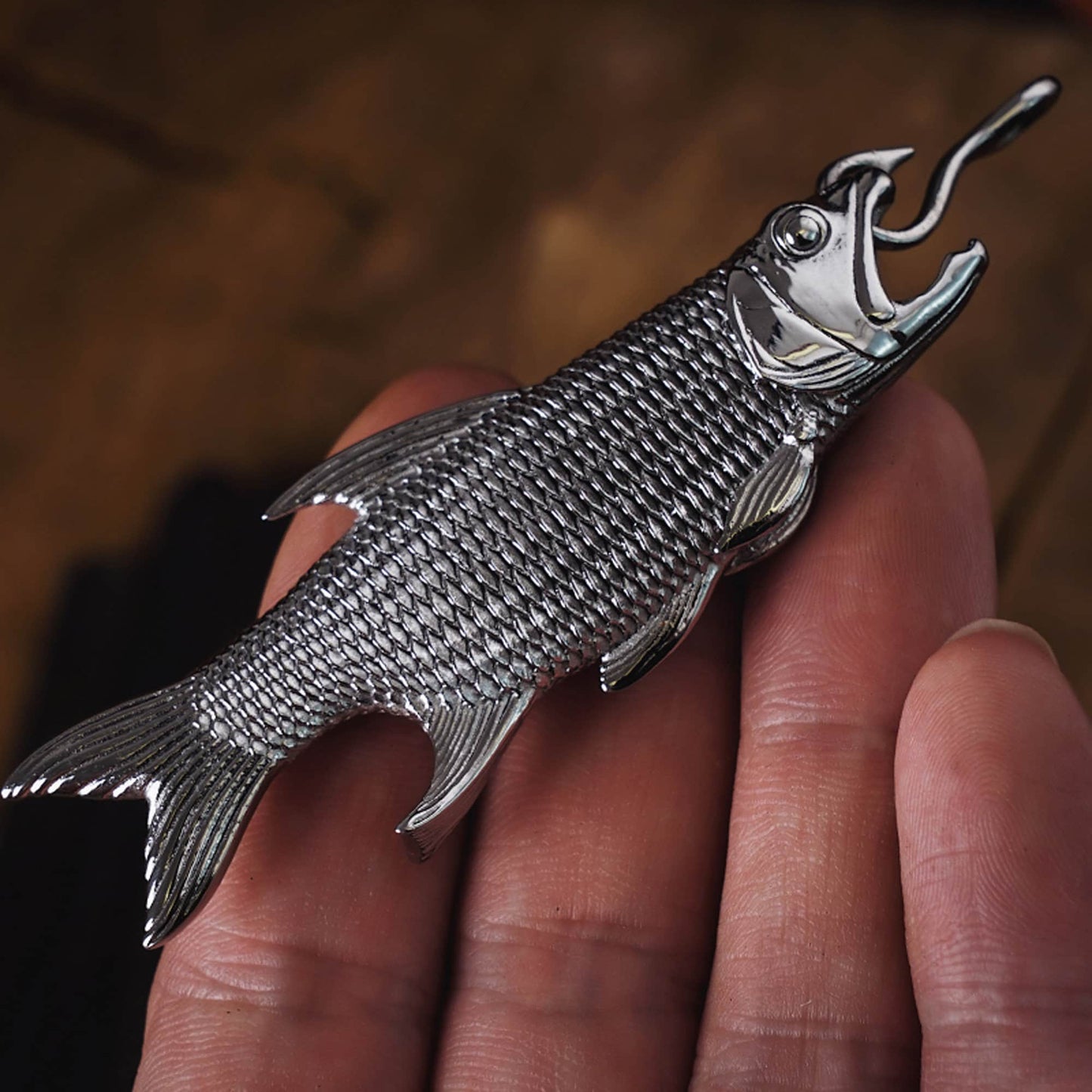 Carp Fish bottle opener Stainless steel pendant key chain EDC charm Gothic and punk accessory Fishermen gift Father gift husband gift