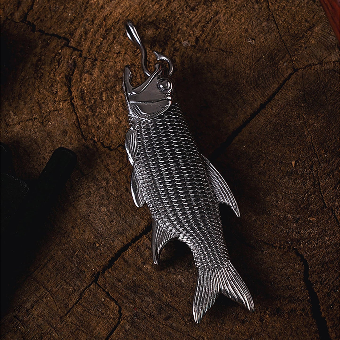 Carp Fish bottle opener Stainless steel pendant key chain EDC charm Gothic and punk accessory Fishermen gift Father gift husband gift