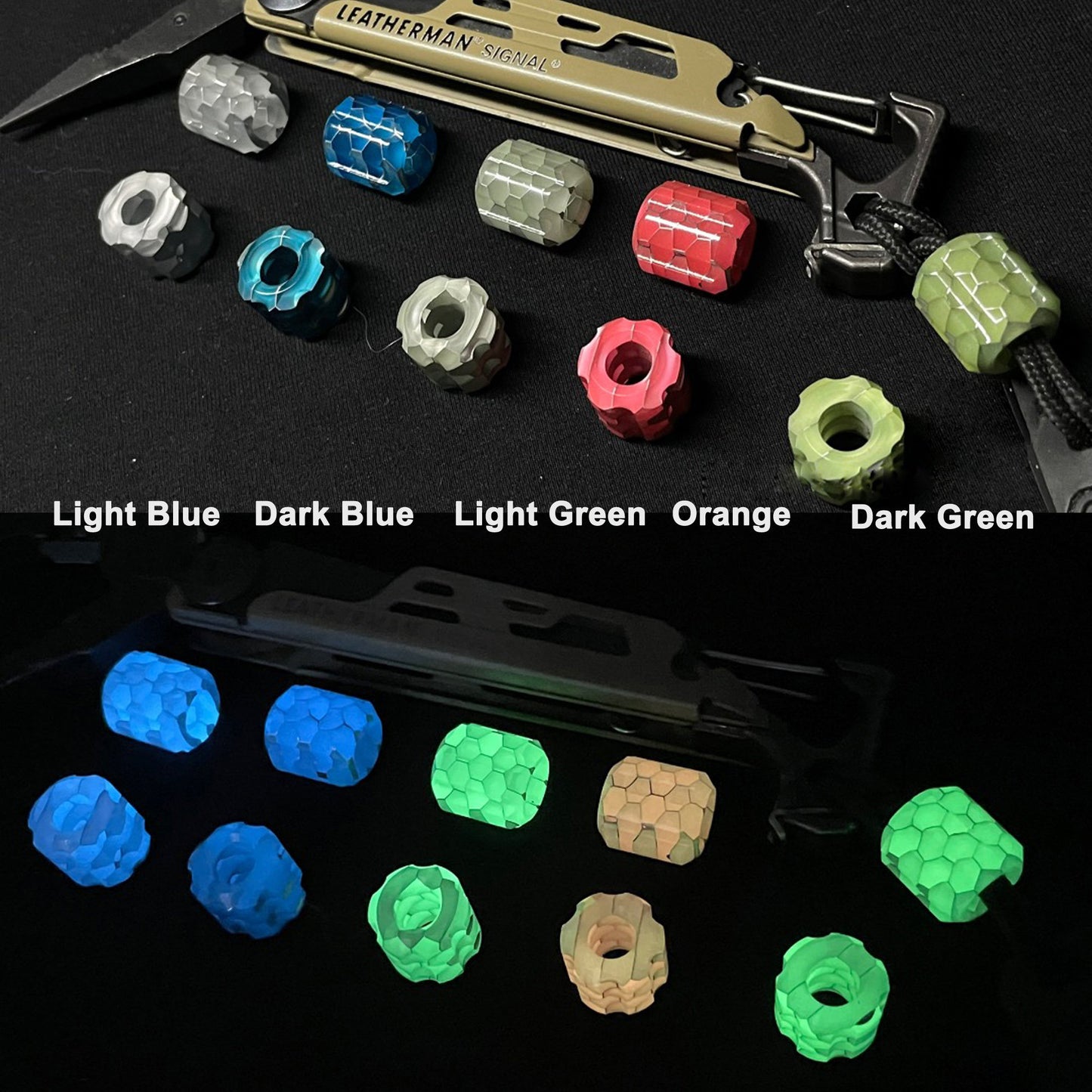 Glow in Dark Snake Skin Luminous Risen bead Paracord Bead lanyard knife bead-EDC-custom bead-gift for men bracelet of paracord