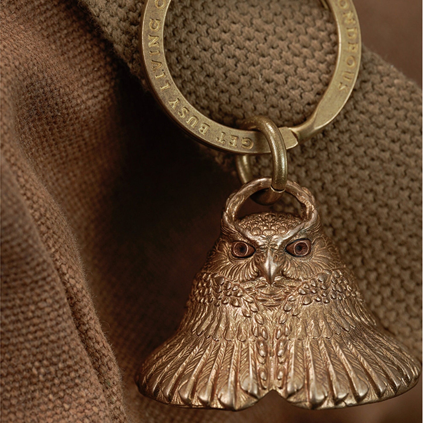 Owl bell key chain Solid Brass bird Key ring EDC charm Gothic and punk accessory deep sea lover Father gift, husband gift, best man gift
