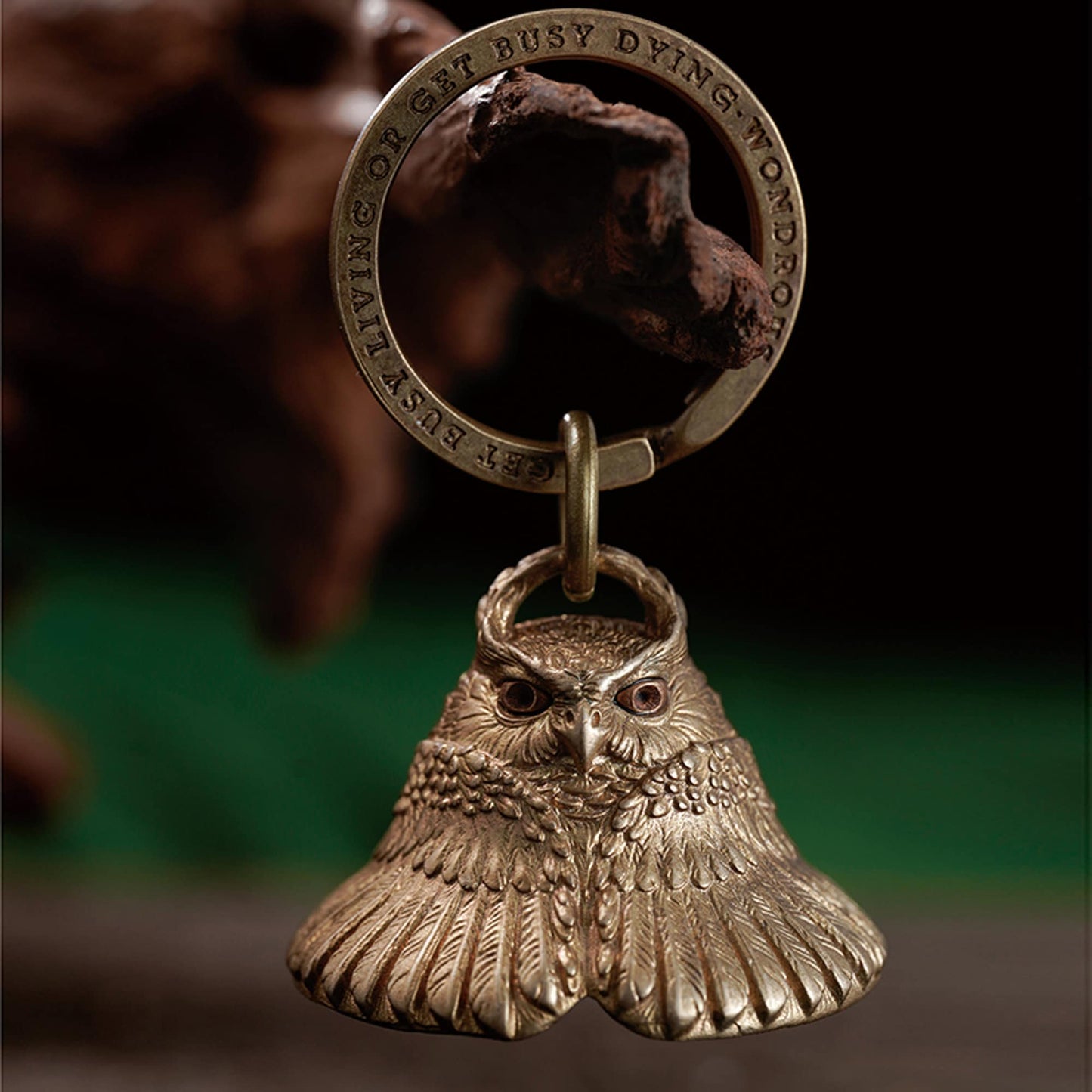 Owl bell key chain Solid Brass bird Key ring EDC charm Gothic and punk accessory deep sea lover Father gift, husband gift, best man gift