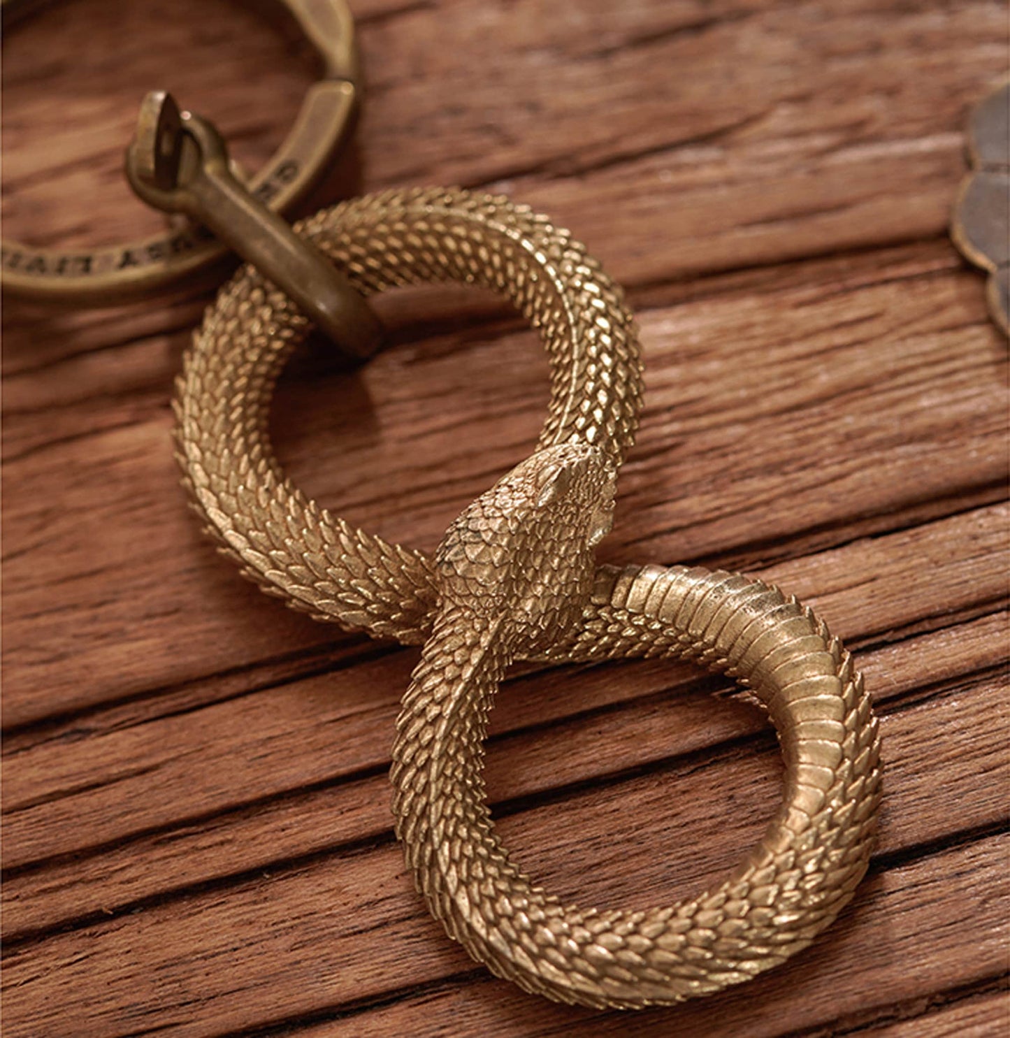 Infinity Snake key ring Rattlesnake  key chain Ouroboros Solid Brass Key ring EDC charm Gothic and punk accessory Father gift, man gift