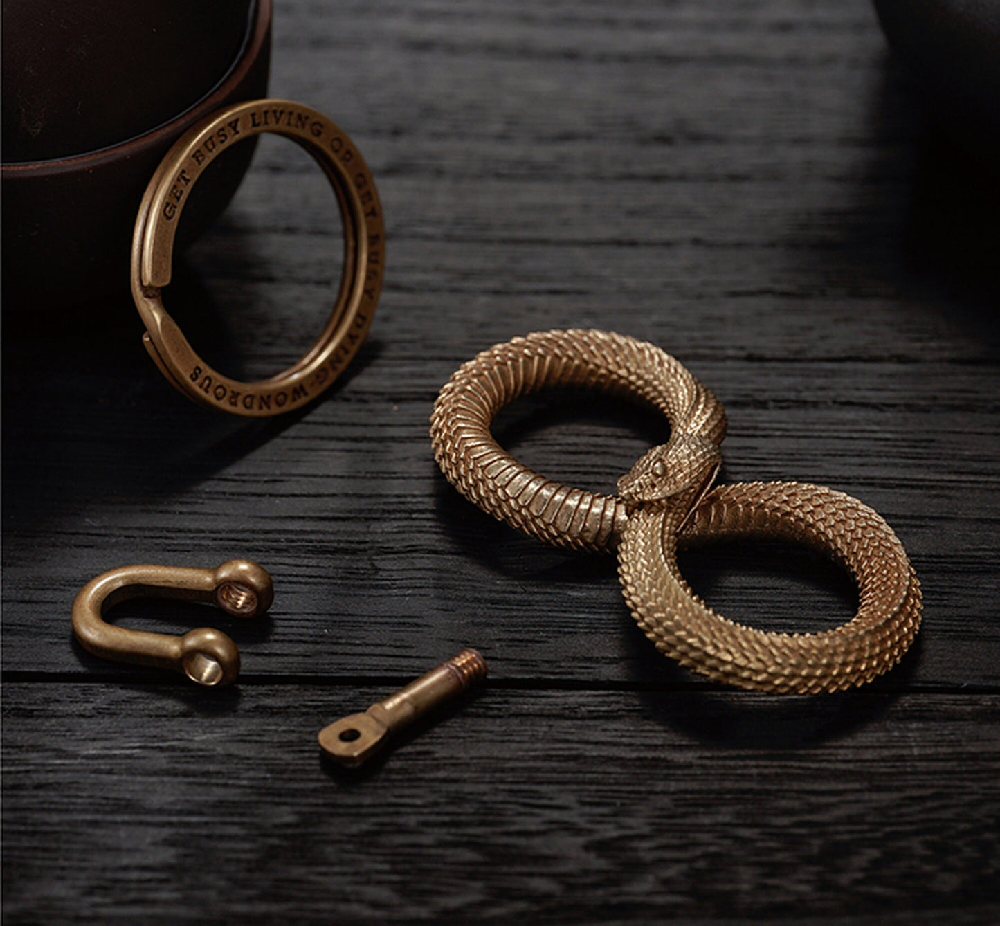 Infinity Snake key ring Rattlesnake  key chain Ouroboros Solid Brass Key ring EDC charm Gothic and punk accessory Father gift, man gift