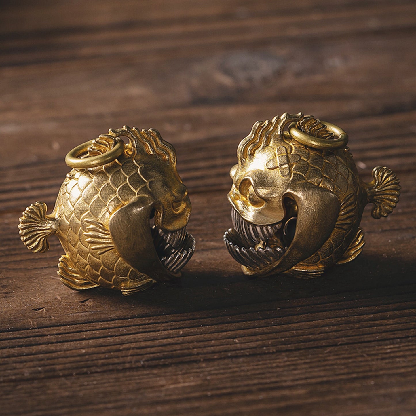 Piranha key chain Solid Brass bird Key ring EDC charm Gothic and punk accessory deep sea lover Father gift, husband gift, best man gift