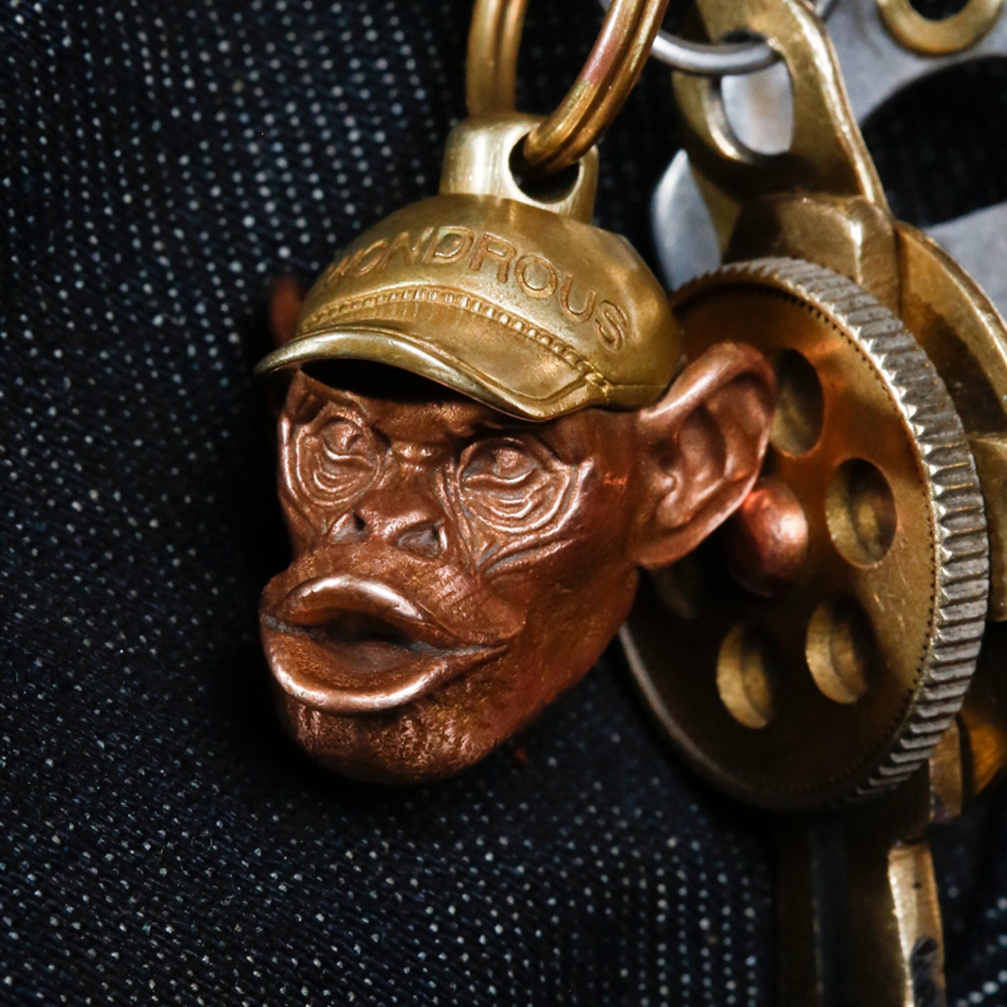 Orangutan key ring paracord bead key chain Solid Brass Key ring EDC charm Gothic and punk accessory Father gift, husband gift, man gift