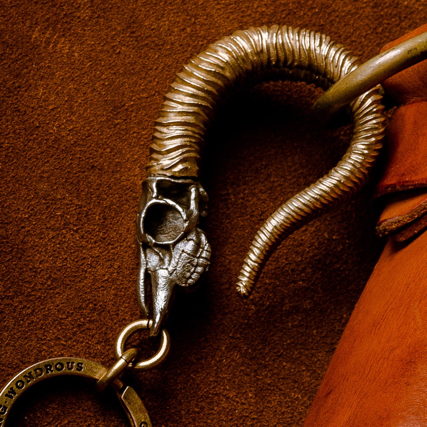 Goat Skull Key Hook S Hanger key ring goat horn key chain Solid Brass Key ring EDC charm Gothic and punk accessory Father gift, man gift